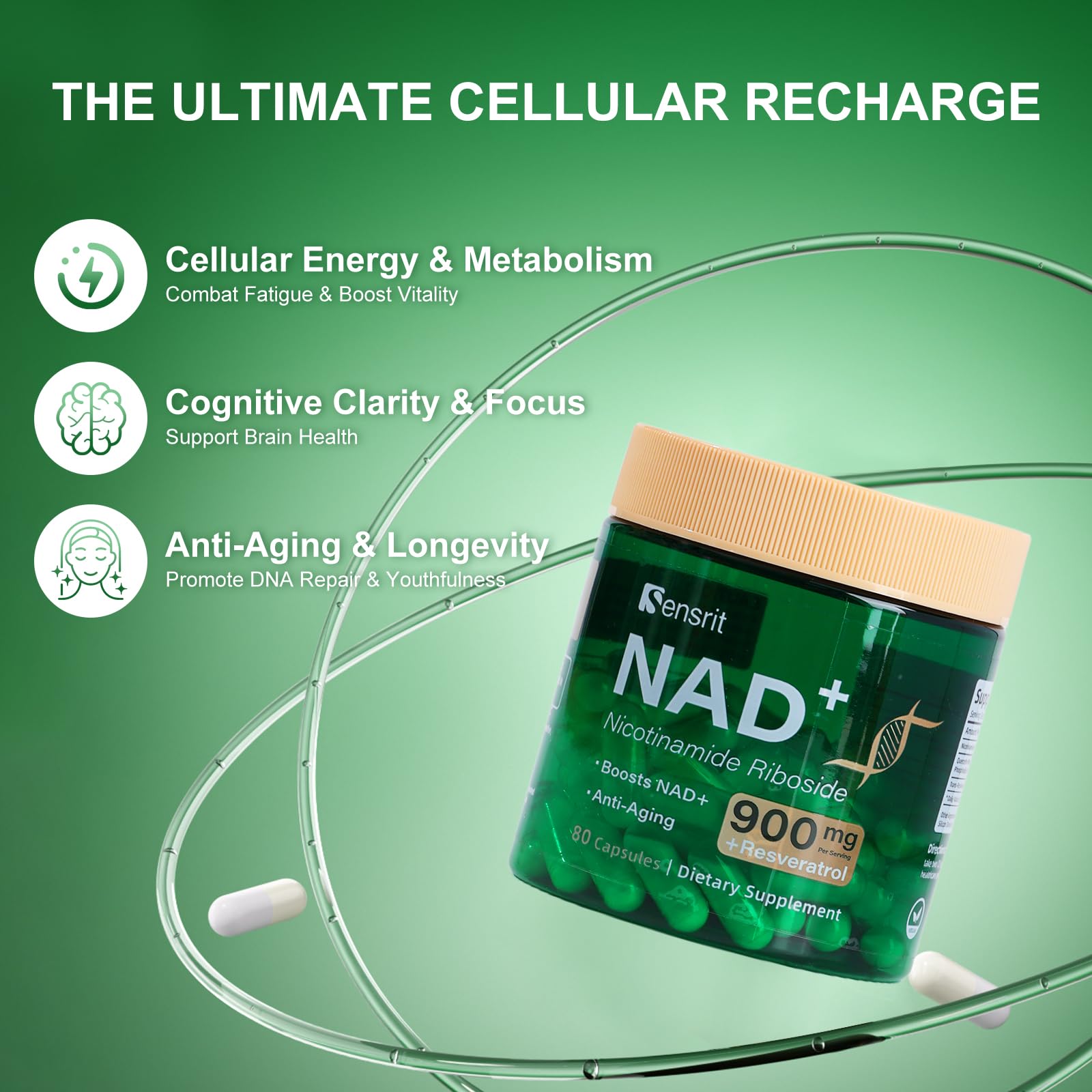 Sensrit NAD+ Supplement with Nicotinamide Riboside & Resveratrol | Cellular Energy & Mental Clarity Support | 40 Servings | Vegan, Non-GMO, Gluten Free Sensrit Au supplements