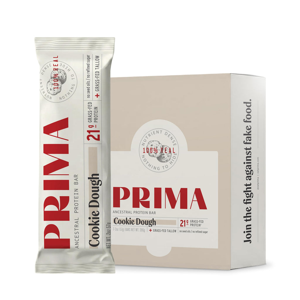 PRIMA Cookie Dough Protein Bar | 21g Grass Fed Whey and Collagen | No Seed Oils, No Preservatives, Raw Honey Sweetened | 7 Pack
