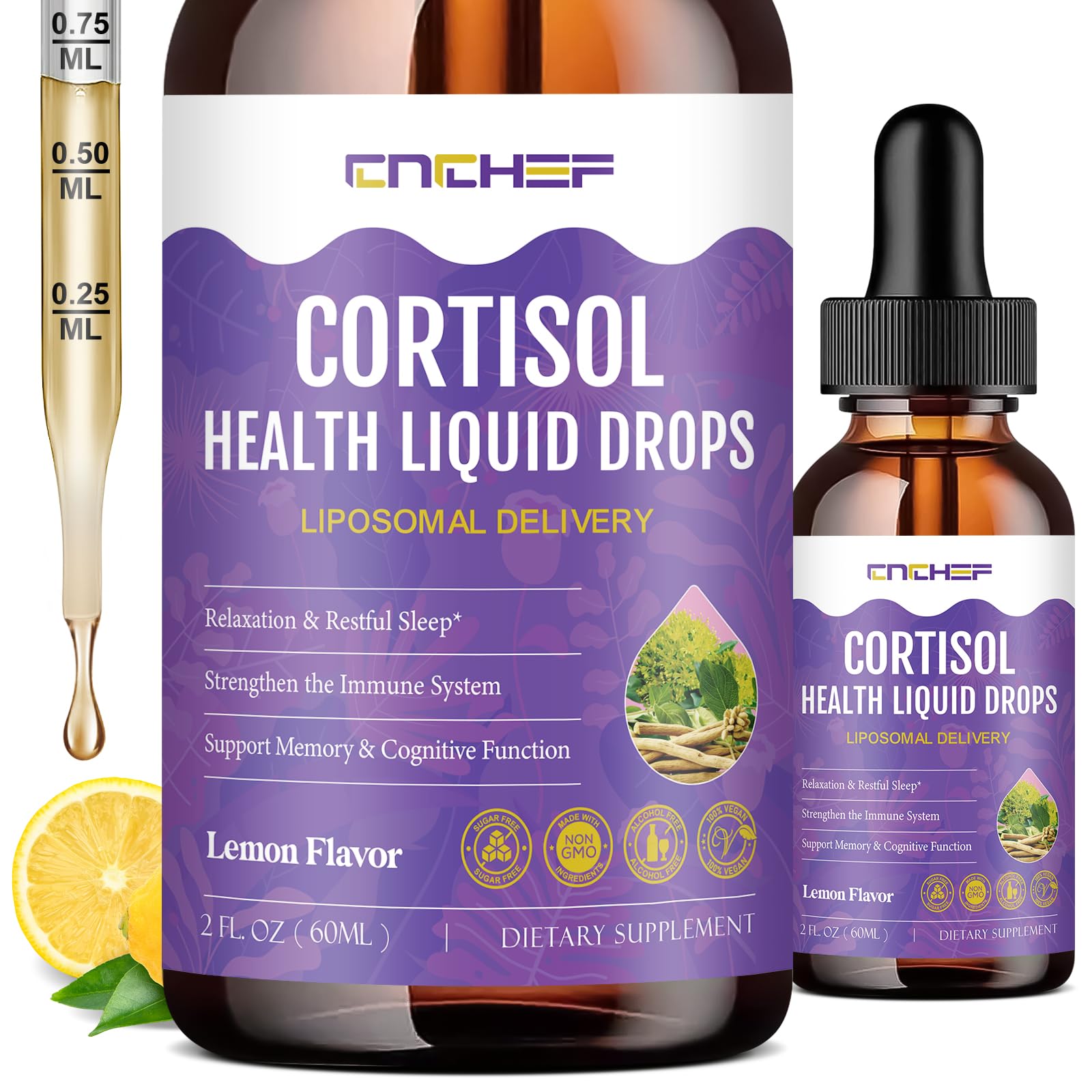 Cortisol Supplement Liquid Drops, Hormone Balance for Women Men Cortisol Detox with Magnesium Glycinate, L-Theanine, Rhodiola Rosea, Ashwagandha, Phosphatidylserine, Mood Focus, Sleep Support, 2 Fl Oz CNCHEF Au supplements
