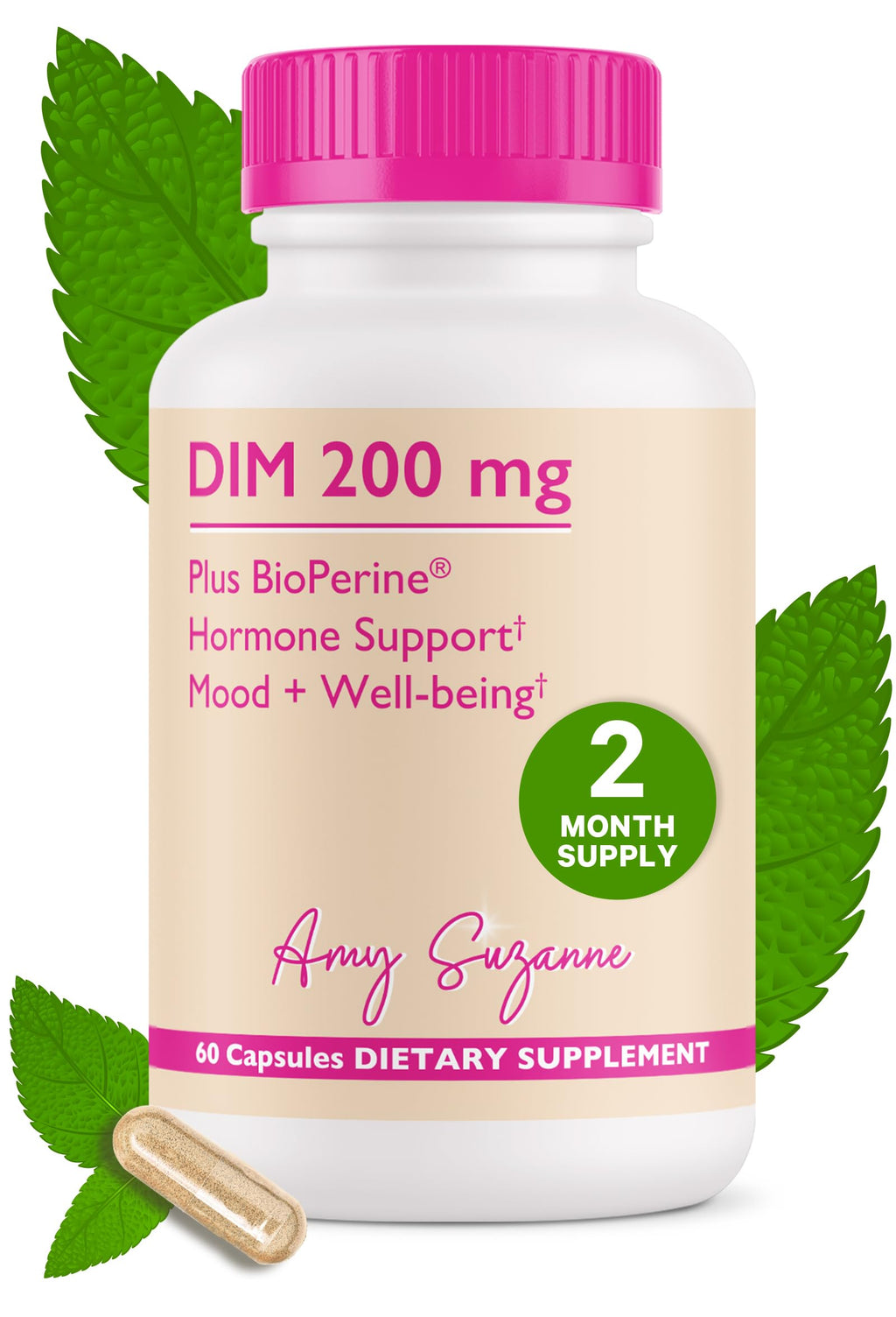 Amy Suzanne 200 DIM Supplement for Women - Estrogen Metabolism and Hormone Harmony for Menopause, Perimenopause & PMS Support - DIM Plus Bioperine for Mood Support - 60 Day Supply, Vegan Amy Suzanne Au supplements