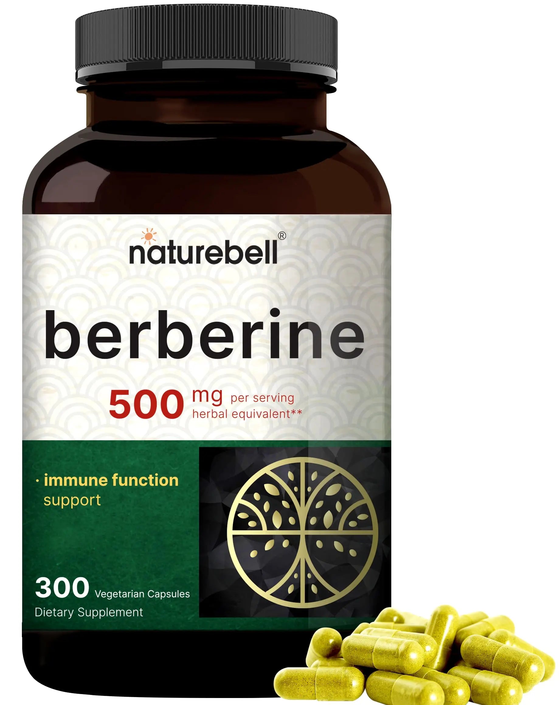 Berberine Supplement 500mg | 300 Veggie Capsules, 97% Pure Berberine HCL – 5:1 Root NatureBell Au supplements