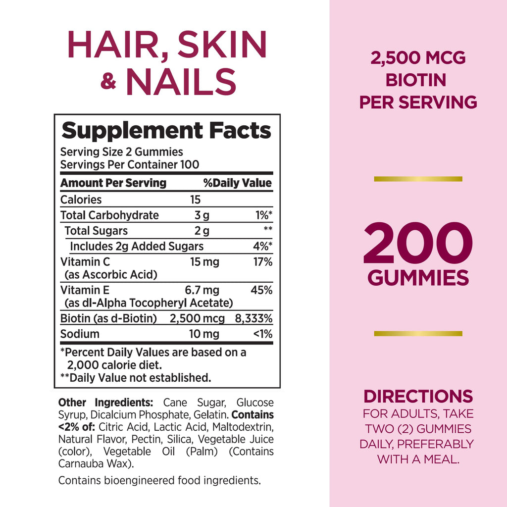 Nature's Bounty Optimal Solutions Hair, Skin and Nails Gummies with Biotin, 2500 mcg, Strawberry Flavored, 200 Count, 100 Total Servings Nature's Bounty Au supplements