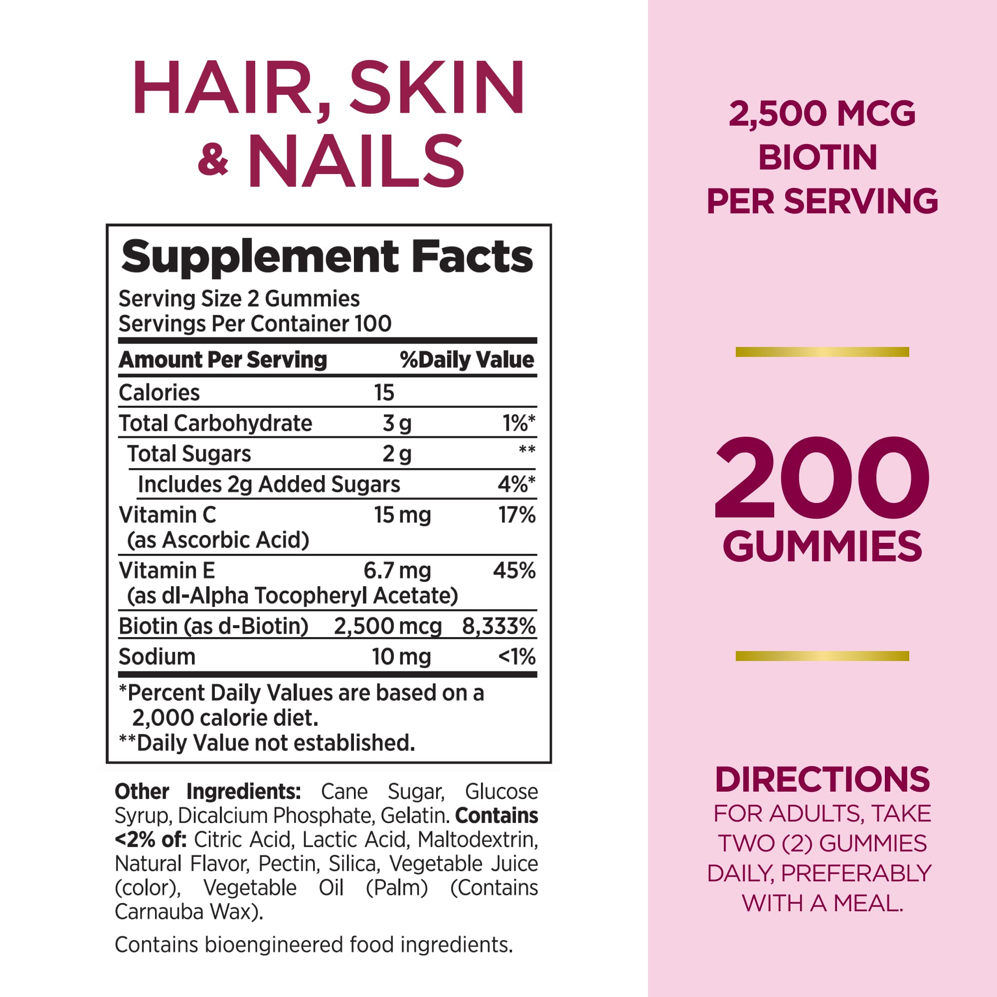Nature's Bounty Optimal Solutions Hair, Skin and Nails Gummies with Biotin, 2500 mcg, Strawberry Flavored, 200 Count, 100 Total Servings Nature's Bounty Au supplements