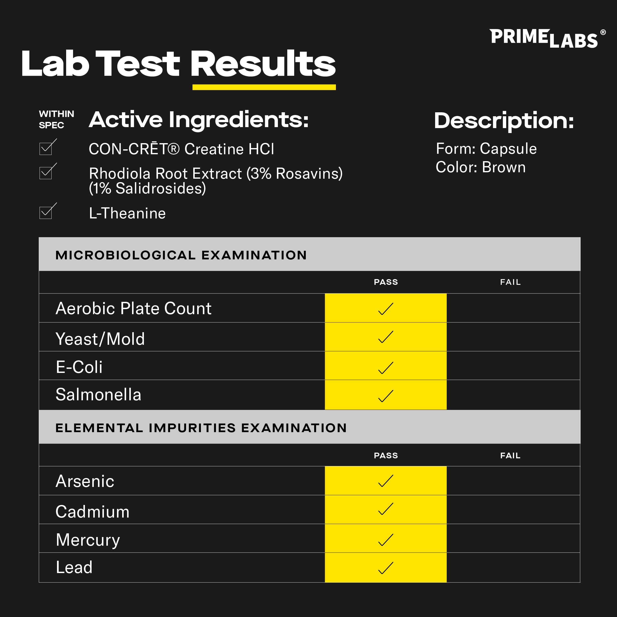 Prime Labs Creatine HCl Capsules - with CON-CRĒT®, Rhodiola Root Extract, & L-Theanine - Muscle Support, Endurance, Cognitive Function - for Men & Women - 60 Pills Prime Labs Au supplements