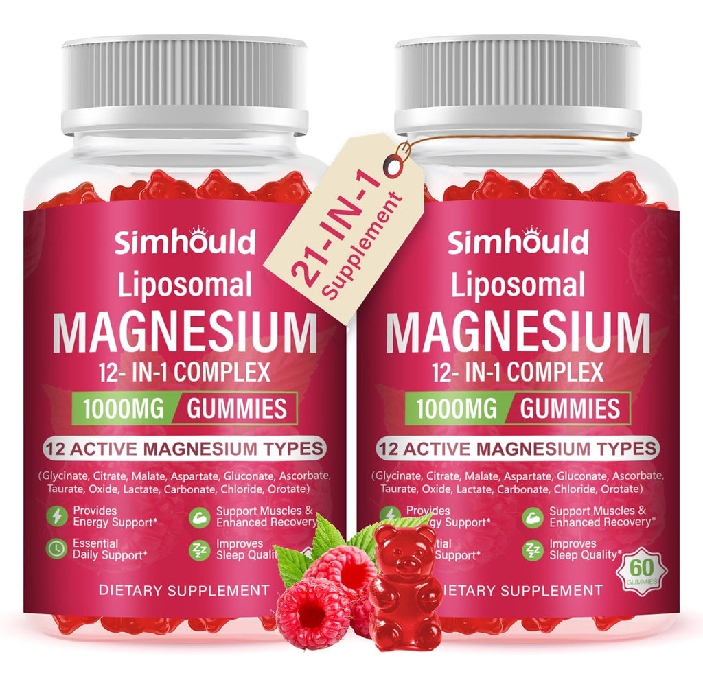 2 Packs Liposomal Magnesium Complex Gummies-as 12 Forms of Magnesium Citrate,Glycinate,Malate,Oxide,and More with Vitamin D3, B6,C, Ashwagandha & CoQ10 for Women and Men