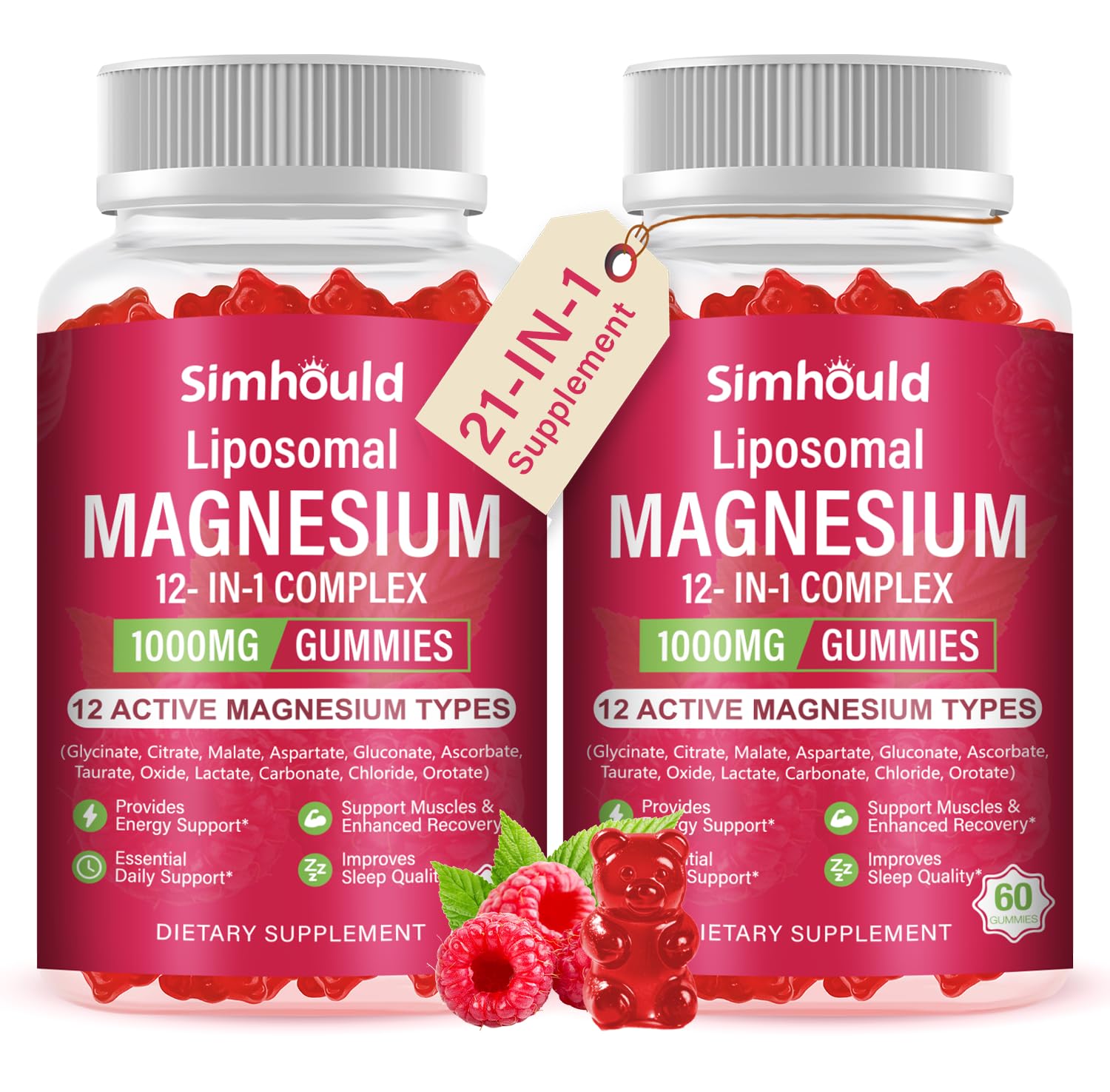 2 Packs Liposomal Magnesium Complex Gummies-as 12 Forms of Magnesium Citrate,Glycinate,Malate,Oxide,and More with Vitamin D3, B6,C, Ashwagandha & CoQ10 for Women and Men