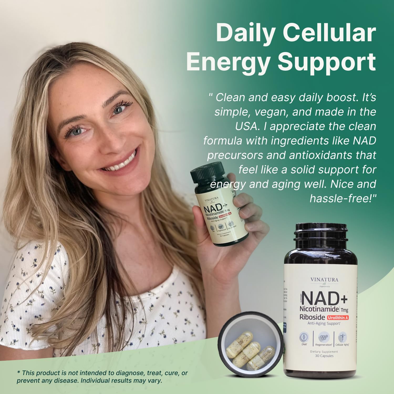 VINATURA NAD Supplement, Nicotinamide Riboside with Resveratrol - Advanced NAD+ Supplement with TMG and Urolithin A, for Women and Men - 30 Vegan Capsules VINATURA Au supplements