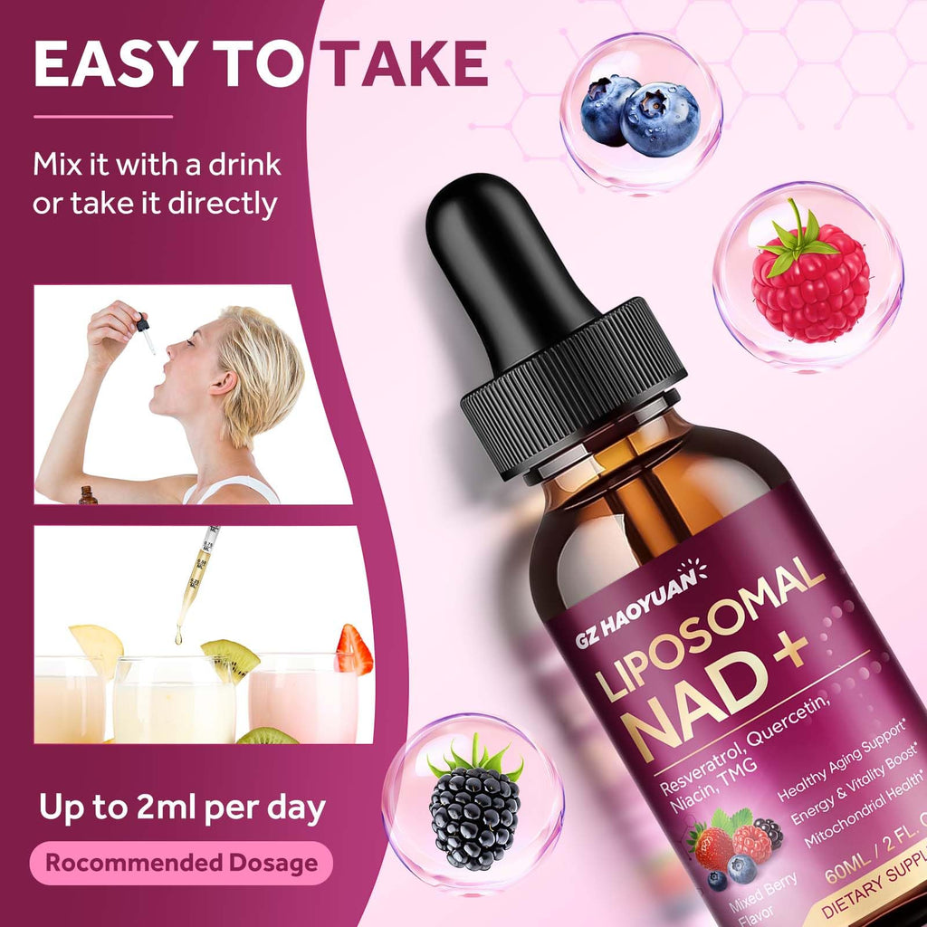 Liposomal NAD Supplement - 1200mg NAD+ Liquid Drops for Women & Men with Nicotinamide, Resveratrol, Quercetin, TMG, Black Pepper Extract - Brain & Cellular Mitochondrial Health, Anti-Aging, Longevity GZ HAOYUAN Au supplements