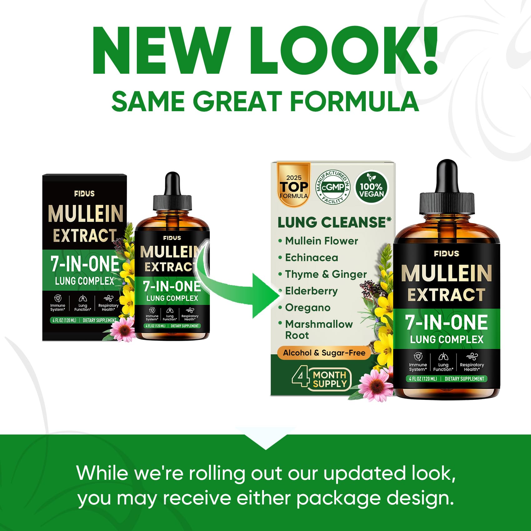 Mullein Drops for Lungs, 120 Servings - Mullein Leaf with 7 Herbs Echinacea, Oregano, Ginger, Elderberry, Marshmallow Root & Thyme - Lung Detox for Smokers