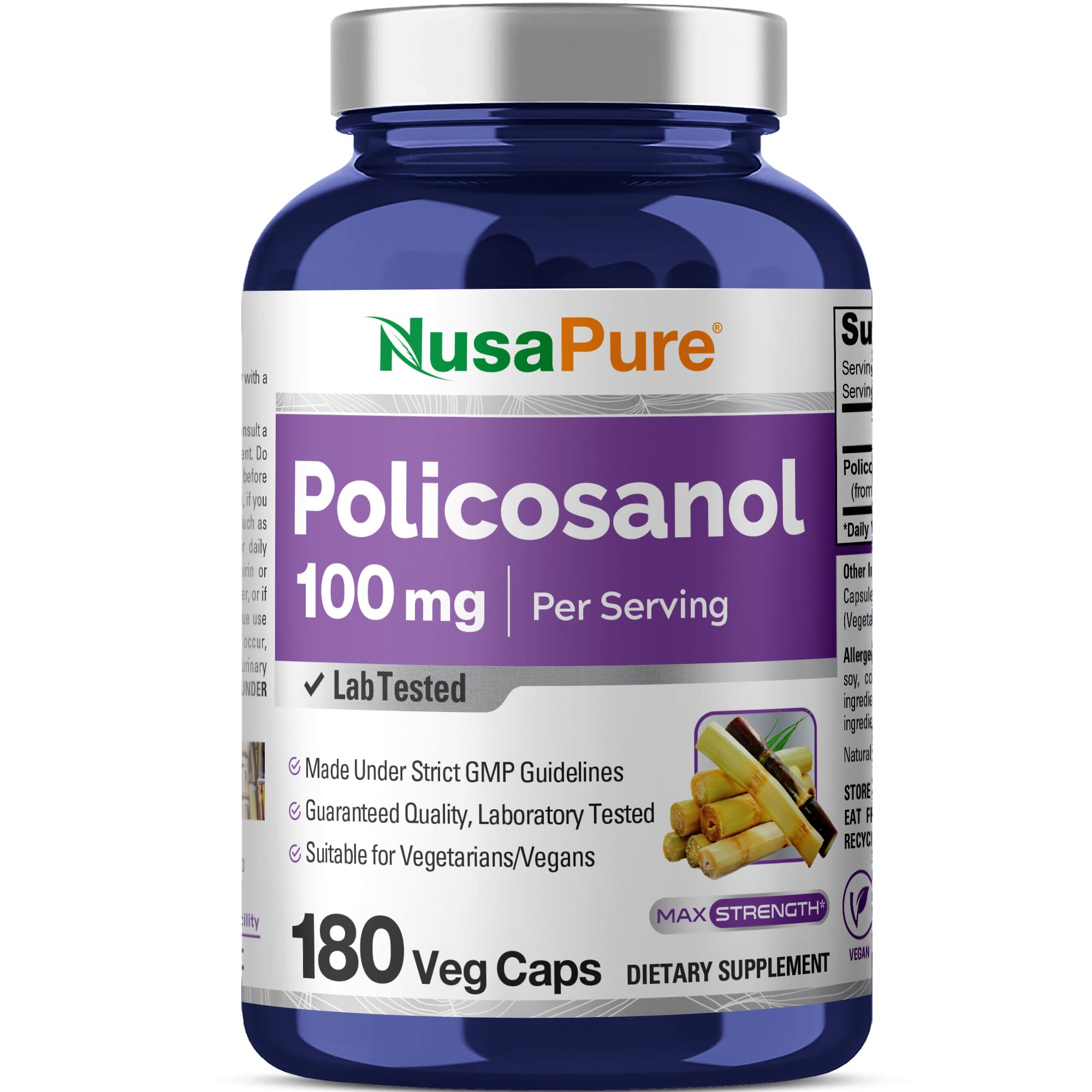 NusaPure Policosanol 100mg 180 Veggie Capsules (Vegan, Non-GMO) NusaPure Au supplements