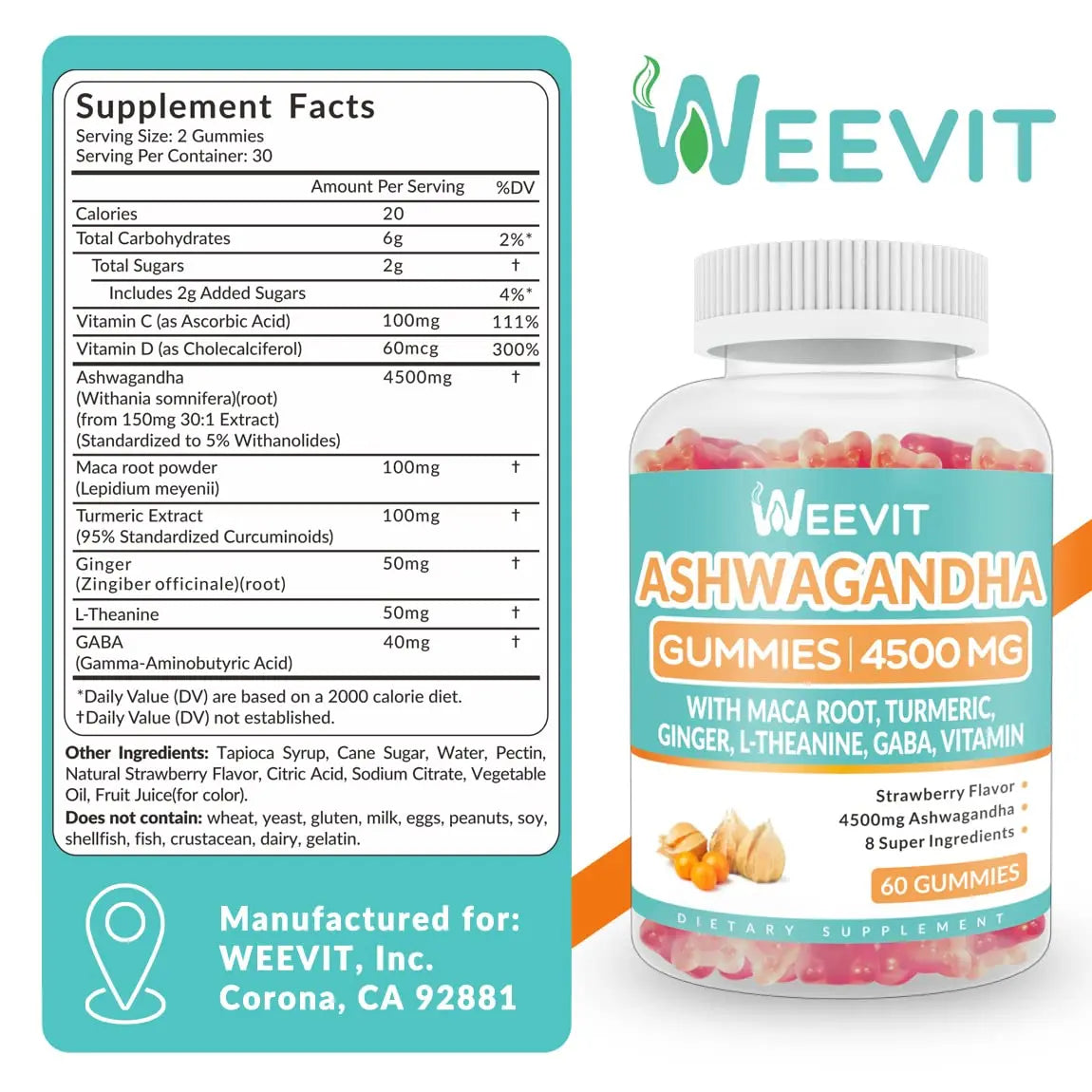 Ashwagandha Gummies 4500mg for Women & Men, Ashwagandha Gummy with Maca Root WEEVIT Au supplements