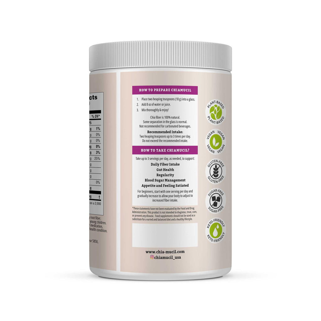 BENEXIA Chiamucil Prebiotic Chia Fiber Supplement Powder – for Appetite Control & Digestive Health – Chia Fiber & Chicory Root (Inulin) – Gluten & Sugar Free, Vegan
