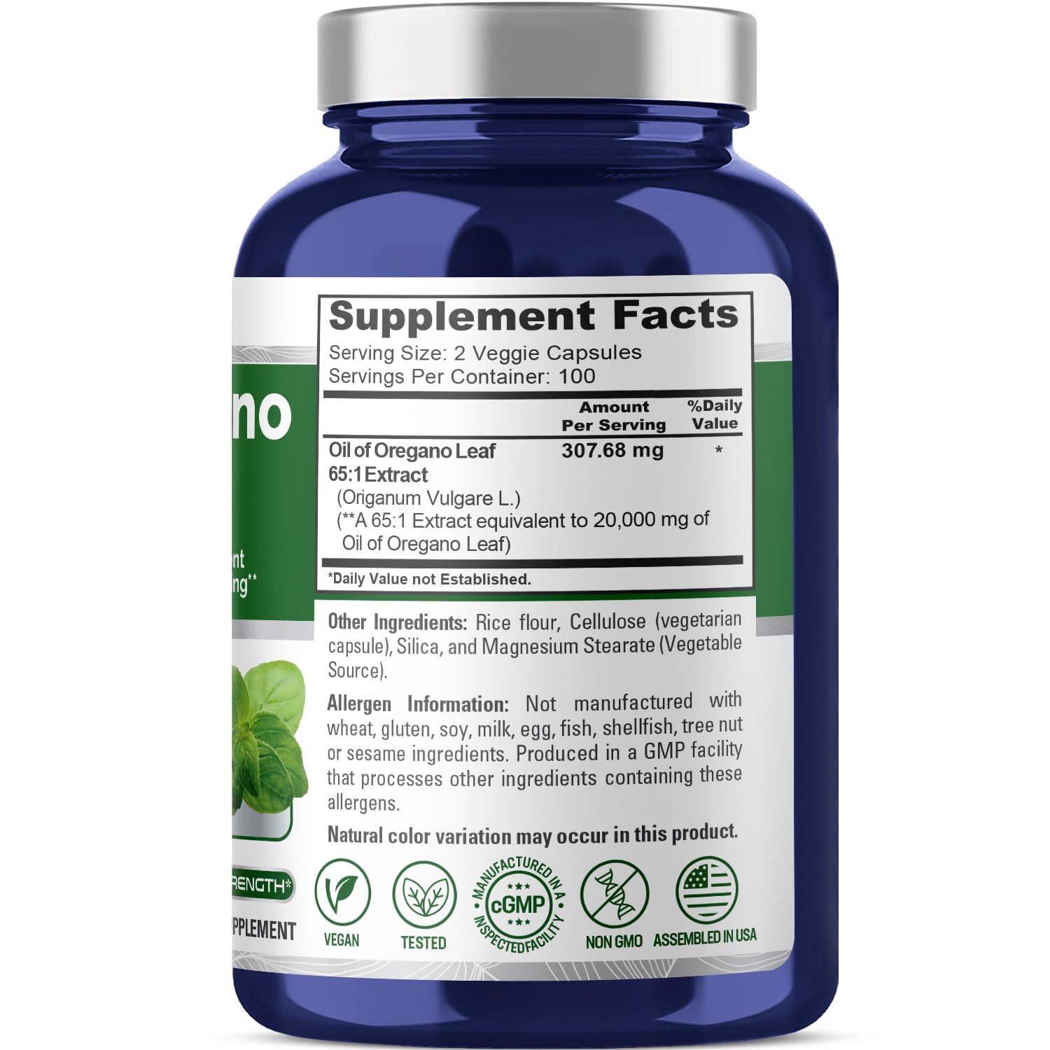 NusaPure Oregano Oil Extract 20000mg | 200 Veggie Powder Capsules | Naturally Occurring Carvacrol | Non-GMO and Vegan Extract 65:1 NusaPure Au supplements