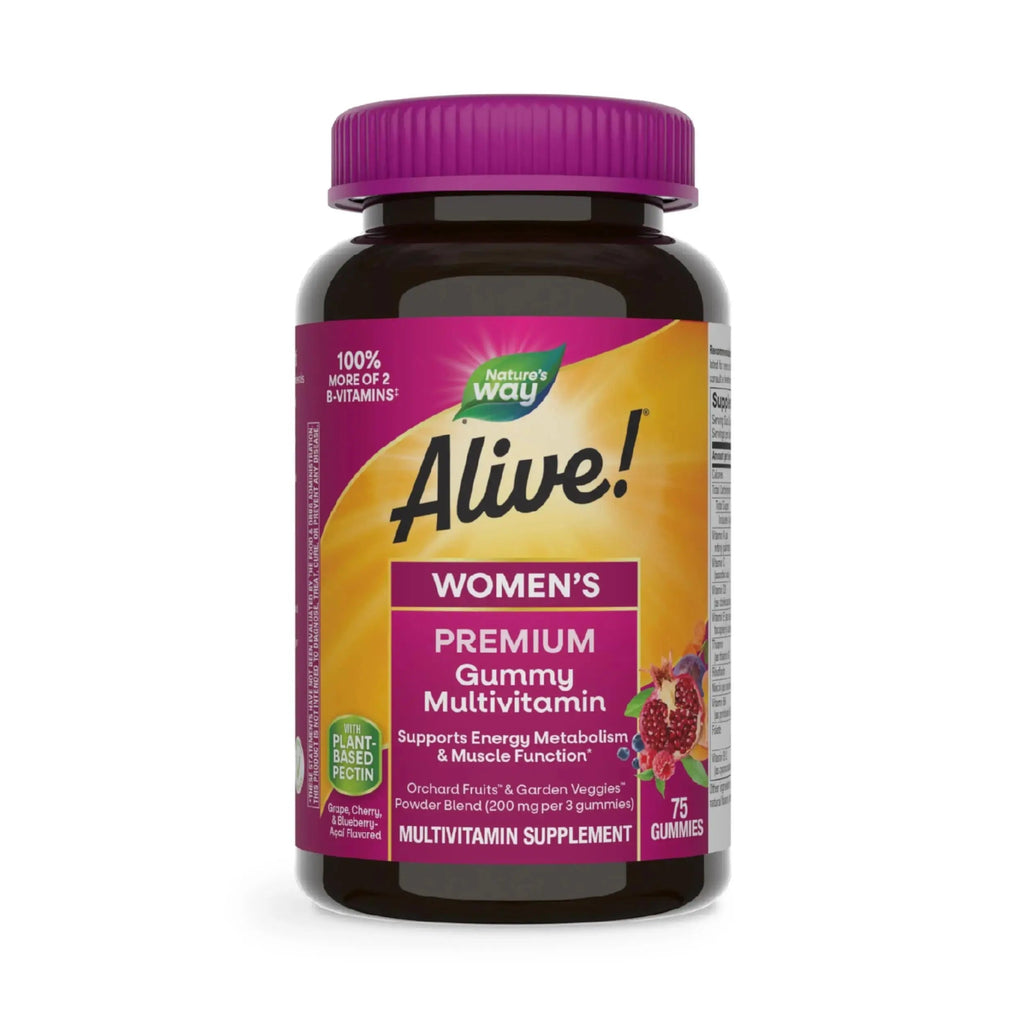 Nature’s Way Alive! Premium Women’s Gummy Multivitamin, Supports Energy Metabolism, Muscle Function*, B-Vitamins, Grape, Cherry, & Blueberry-Acai Flavored, 75 Gummies Nature's Way Au supplements