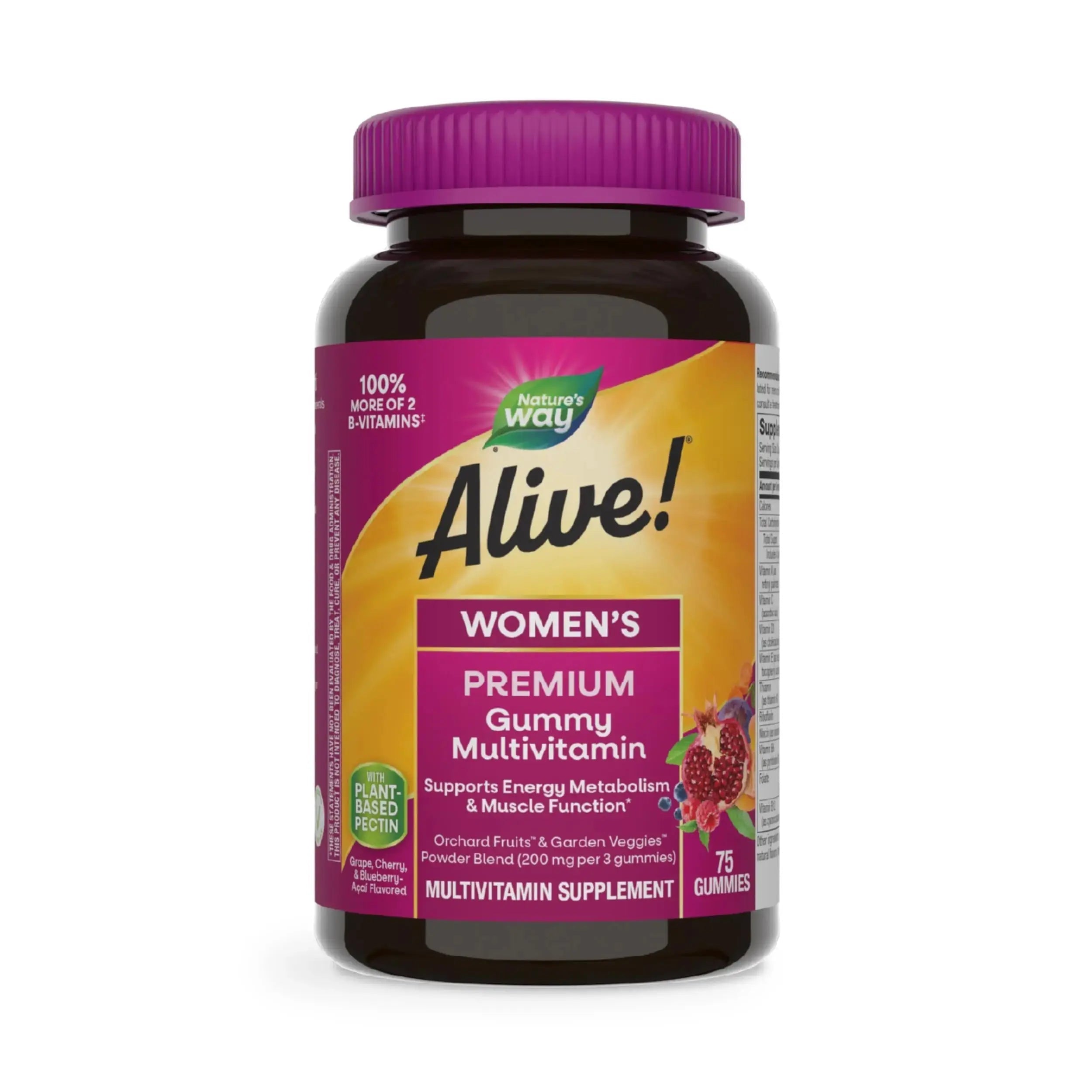 Nature’s Way Alive! Premium Women’s Gummy Multivitamin, Supports Energy Metabolism, Muscle Function*, B-Vitamins, Grape, Cherry, & Blueberry-Acai Flavored, 75 Gummies Nature's Way Au supplements