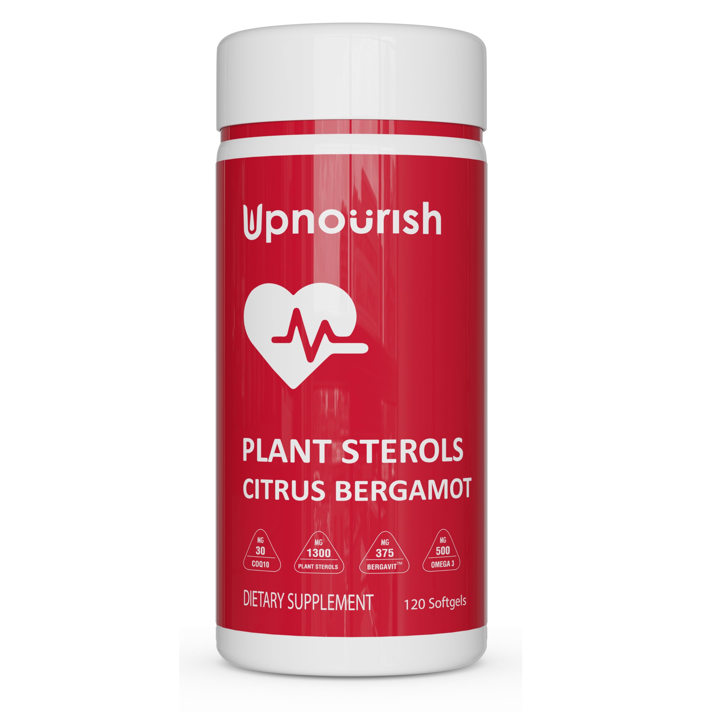 UpNourish Plant Sterols Citrus Bergamot Supplement for High Cholesterol with CoQ10, Omega 3, Olive Leaf, Turmeric Curcumin, Black Garlic and Niacin - 120 Softgels UpNourish Au supplements