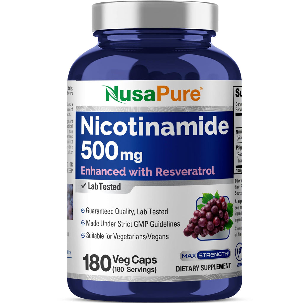 NusaPure Nicotinamide with Resveratrol (Vitamin B-3) 500 mg - 180 Vegetarian Caps (Non-GMO & Vegan) NusaPure Au supplements