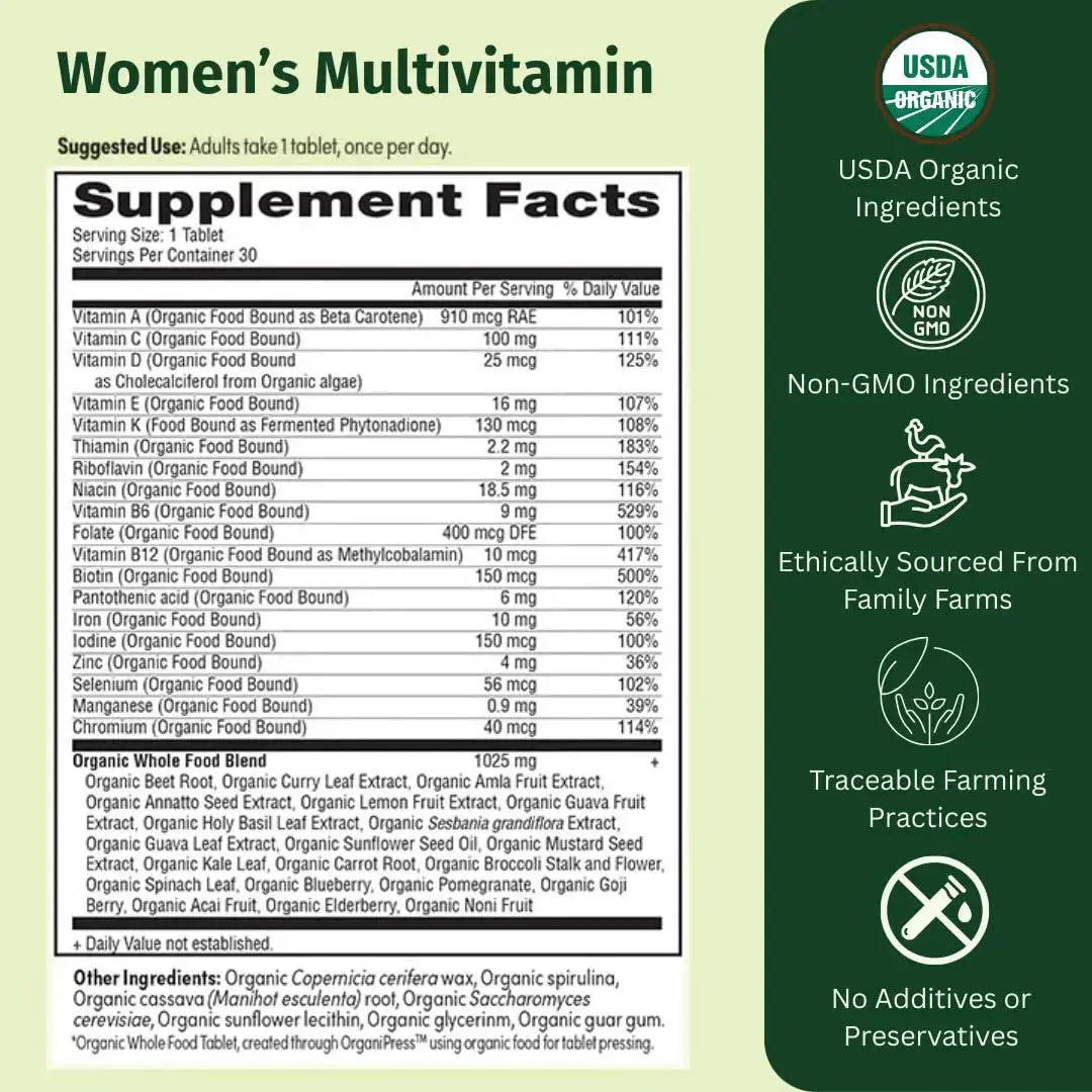 EarthFirst Organic Women’s Multi Once Daily, Women's Multivitamin, Iron, Vitamin B12 & More, 19 Vitamins from Herbs & Superfoods, 30 Count EarthFirst Organic Au supplements