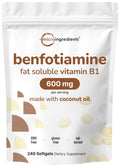 Vitamin B1 Benfotiamine 600mg Per Serving, 240 Coconut Oil Softgels | Bioavailable B Vitamins Supplement, Converted to Active Thiamine | Non-GMO, Soy Free