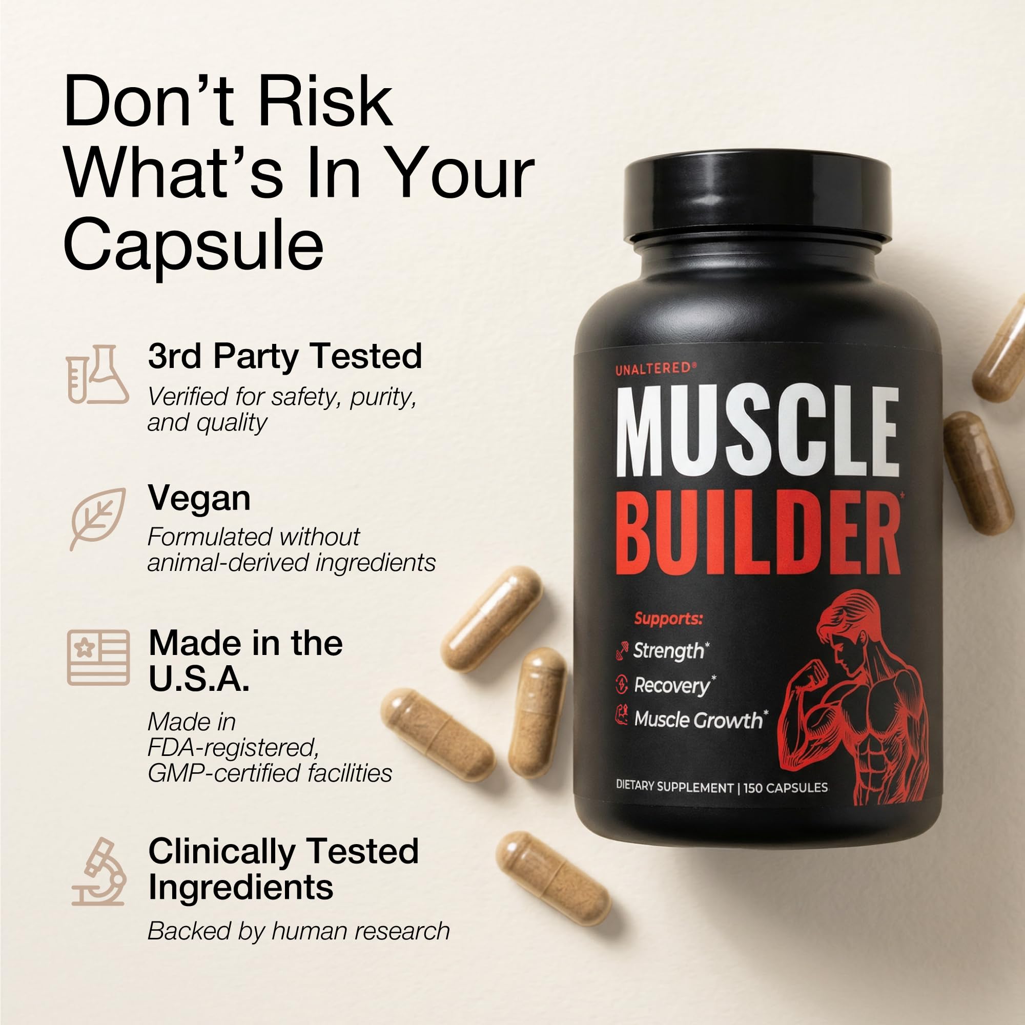 UNALTERED Anabolic Muscle Builder for Men - Growth, Size, Strength - Natural Muscle Building Supplement & Energy Booster - Tribulus Terrestris, Ginseng, Vitamin D3, Ashwagandha - 150 Capsules UNALTERED Au supplements
