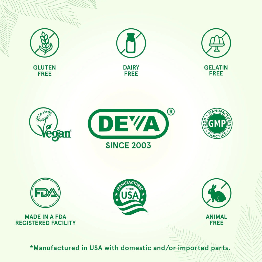 DEVA Vegan Iron-Free Multivitamin & Mineral Supplement, Green Food Blend, Spirulina, Chlorella, Ashwagandha, Broccoli, 90 Coated Tablets DEVA Au supplements