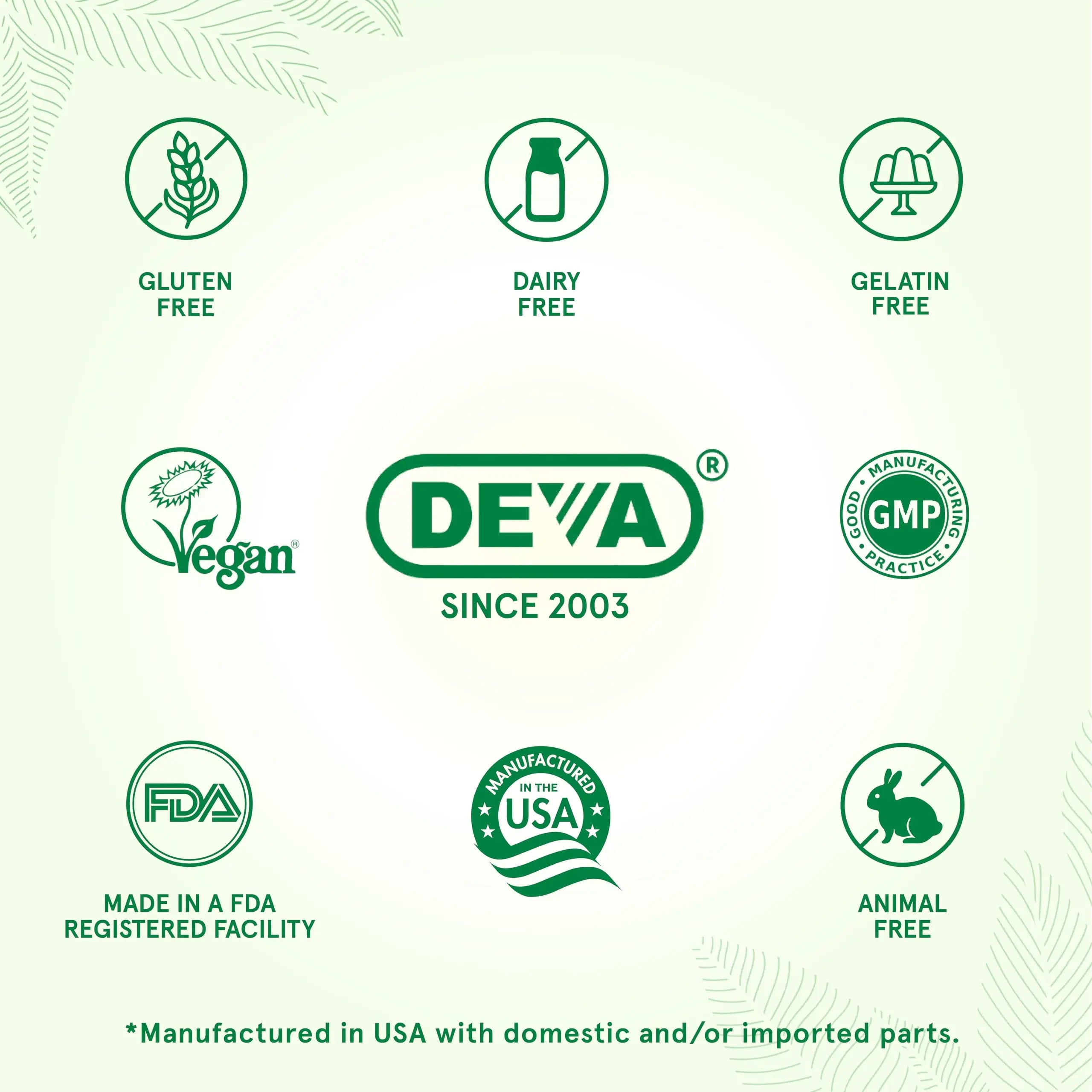 DEVA Vegan Iron-Free Multivitamin & Mineral Supplement, Green Food Blend, Spirulina, Chlorella, Ashwagandha, Broccoli, 90 Coated Tablets DEVA Au supplements