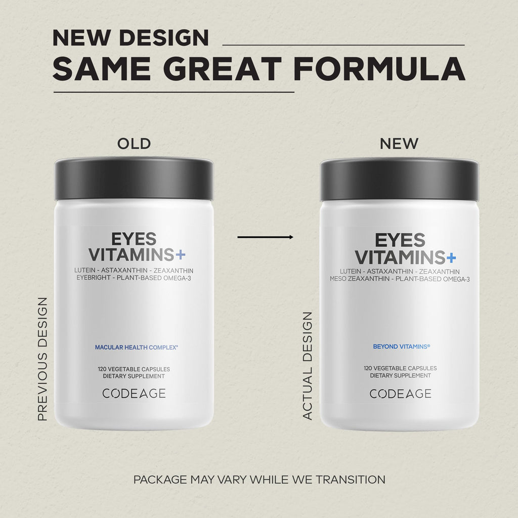 Codeage Eyes Vitamins - AREDS 2 Based Formula Supplement - 2-Month Supply - Vitamins A, C, E, Zinc, Lutein, Astaxanthin, Zeaxanthin, Eyebright, Marigold, Bilberry, Saffron, Omega-3-120 Capsules Codeage Au supplements