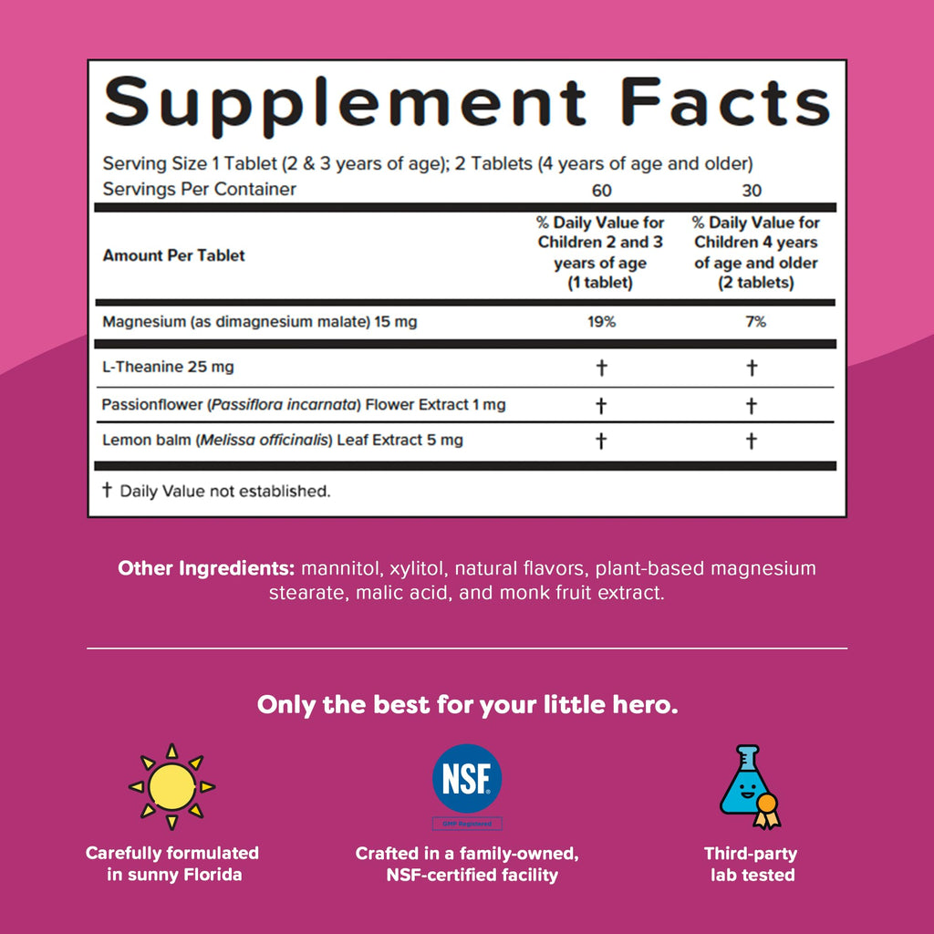 Renzo's Captain Calm Kids Magnesium Supplement with L-Theanine, Dissolvable Kids Vitamins for Relaxation and Mood Support, Sugar-Free Melty Tabs,