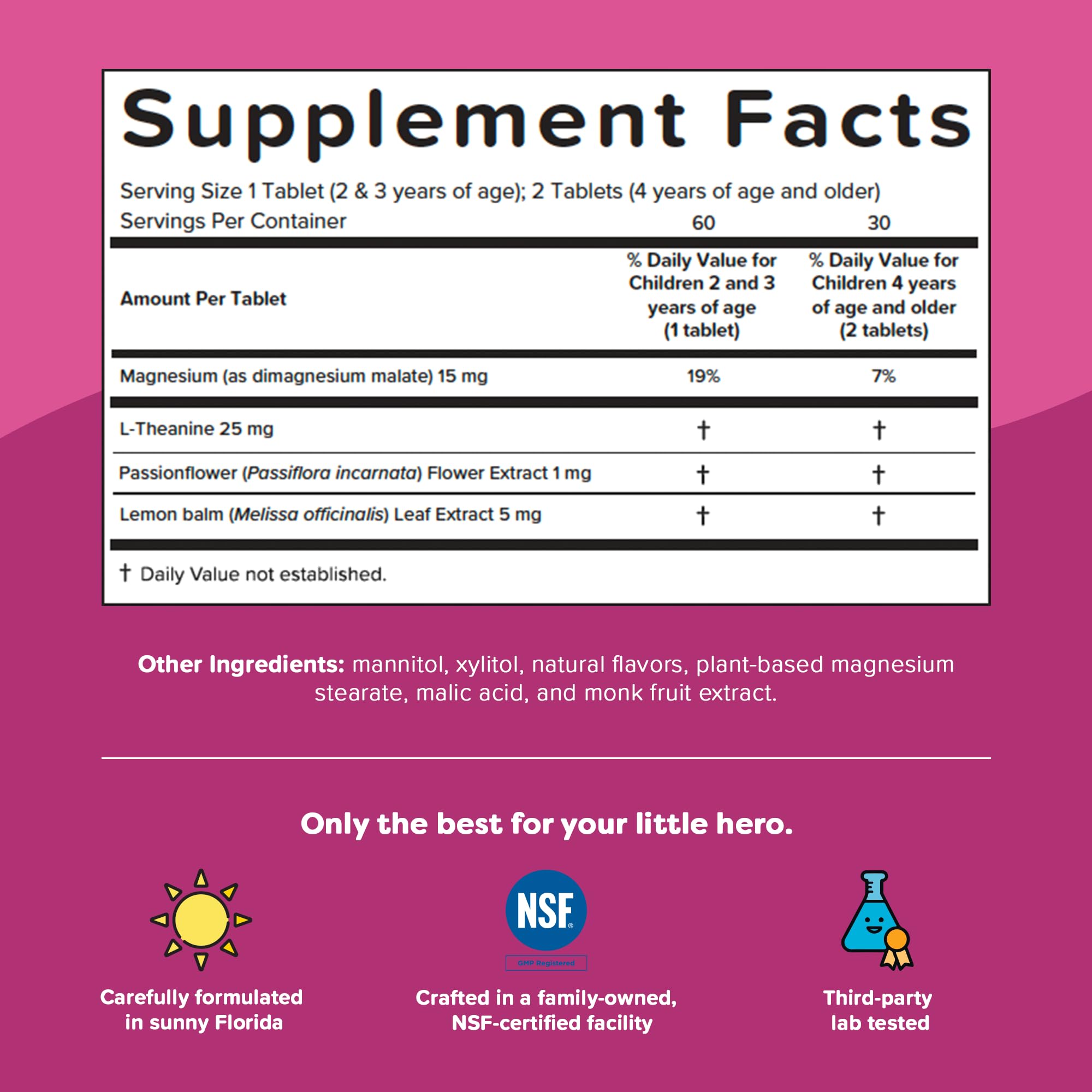 Renzo's Captain Calm Kids Magnesium Supplement with L-Theanine, Dissolvable Kids Vitamins for Relaxation and Mood Support, Sugar-Free Melty Tabs,