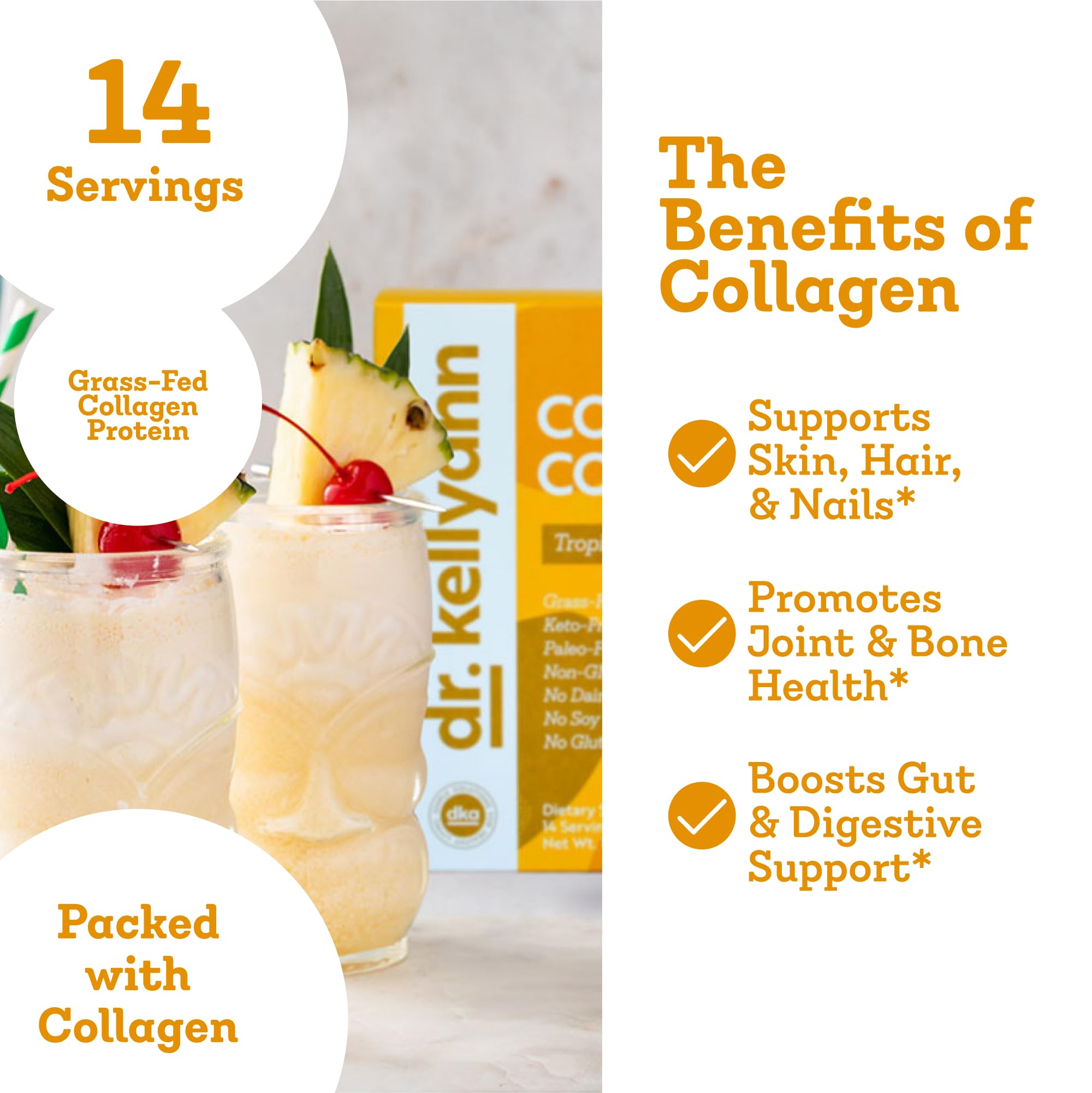 Dr. Kellyann Collagen Cooler – Tropical Pina Colada | 15g Grass-Fed Collagen Protein per Serving | Keto & Paleo Friendly,