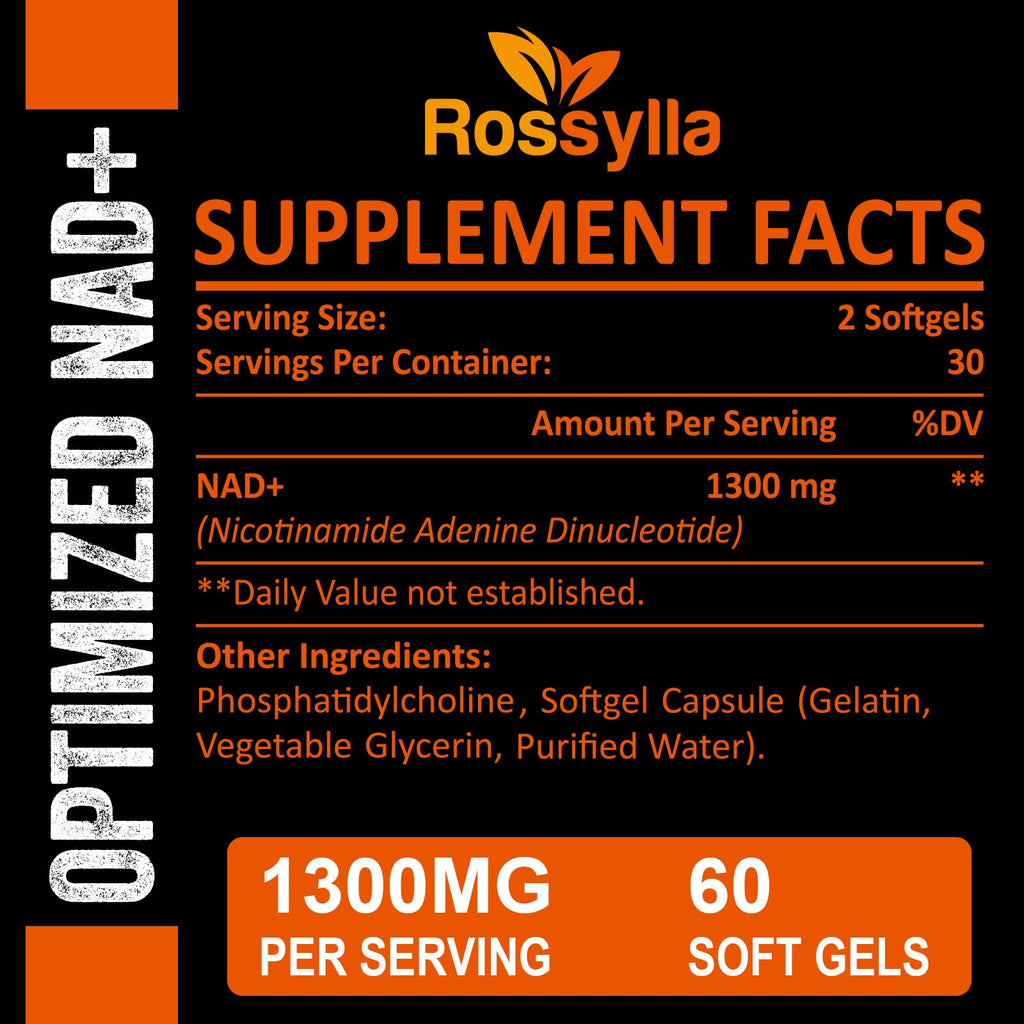 Rossylla 1300 MG Liposomal NAD+ Supplement | Highest Absorption | Purest NAD Supplemet to Boost NAD+ Effetively | Boosting NAD+ Supplement for Aging Defese, Cellular Energy, Longevity | 60 Count Rossylla Au supplements