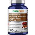 NusaPure Berberine with Ceylon Cinnamon 20:1 Extract, 250 mg Equivalent to 5000mg 180 Veggie Capsules, Vegetarian, Non-GMO Supplement, (Berberine Complex) NusaPure Au supplements