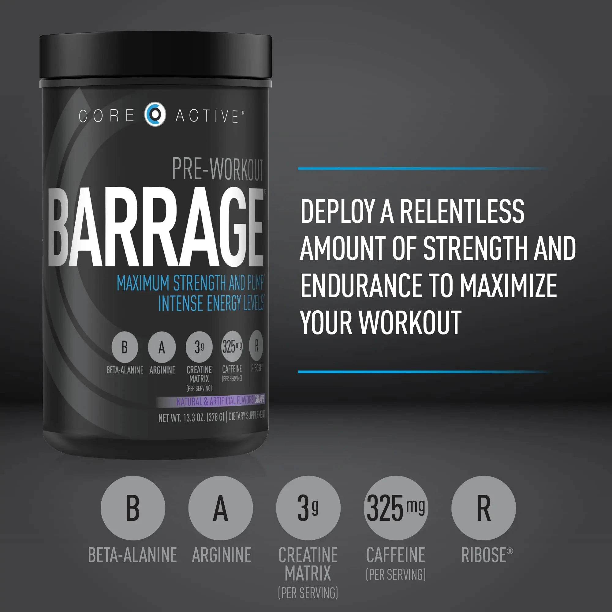 (CORE)ACTIVE Barrage Pre Workout Powder - Preworkout for Women & Men, Creatine (CORE)ACTIVE Au supplements