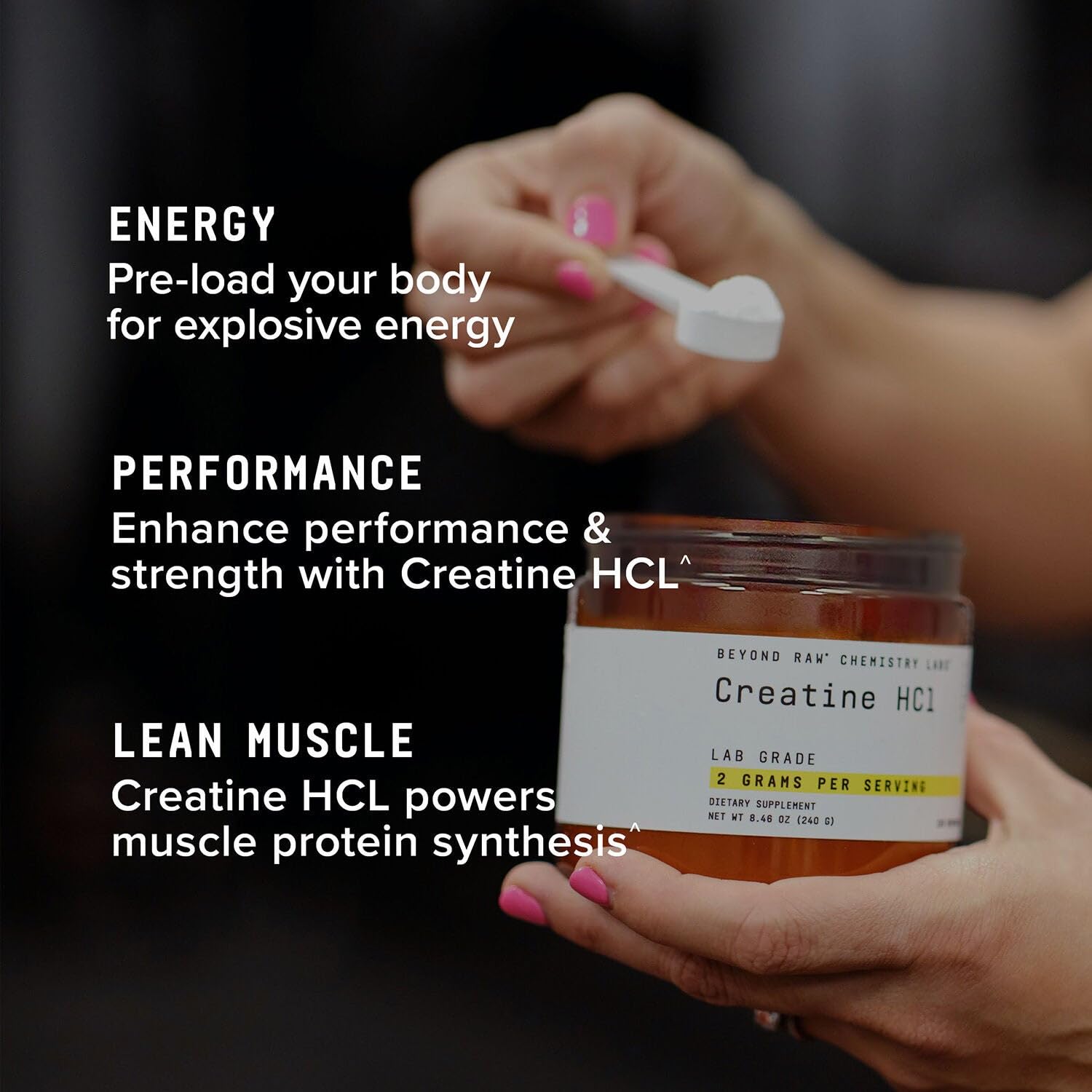 BEYOND RAW Science-Backed Creatine HCl Powder, Lab Grade, for Muscle Strength and Growth, Energy Production, Athletic Performance, Cognitive Support,