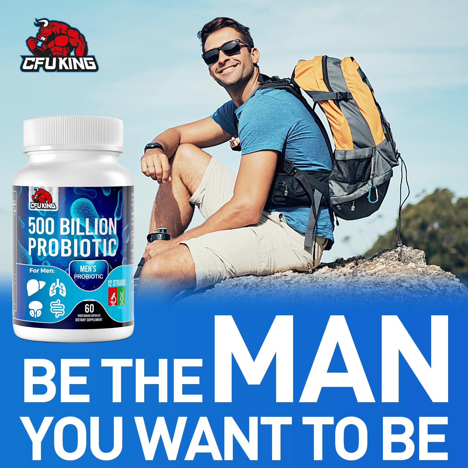 Probiotics for Men, 500 Billion CFU & 12 Mens Probiotic for Digestive Health + 4 Organic Prebiotic Fiber, for Digestive, Gut, Immune Health, Bloating, Gas, Energy Support, Shelf Stable - 120 Capsules CFUKING Au supplements