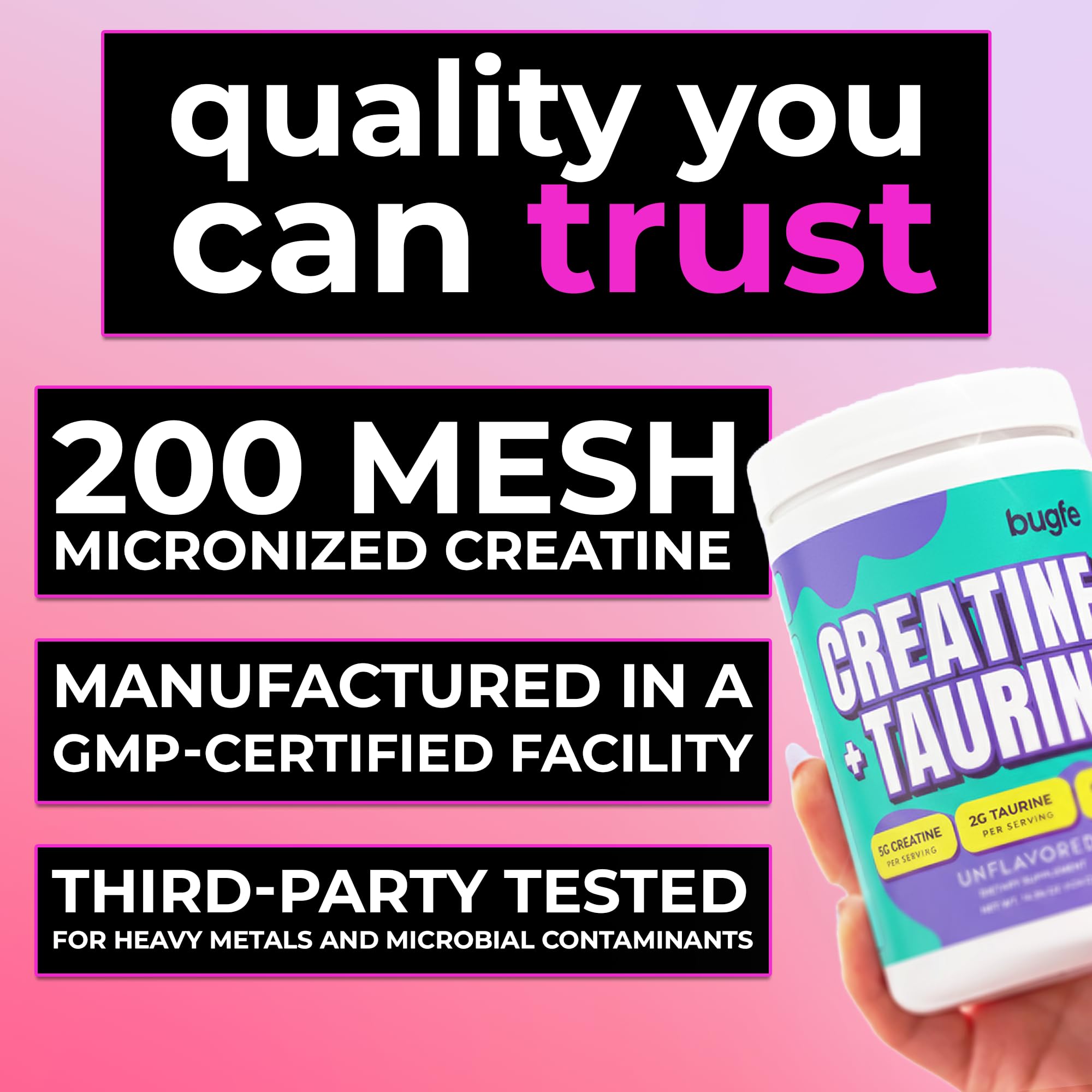 Creatine with Taurine for Women & Men - Unflavored Micronized Creatine Monohydrate Plus Taurine Powder to Support Muscle Strength, Recovery & Brain Health (60 Servings) Bugfe Au supplements