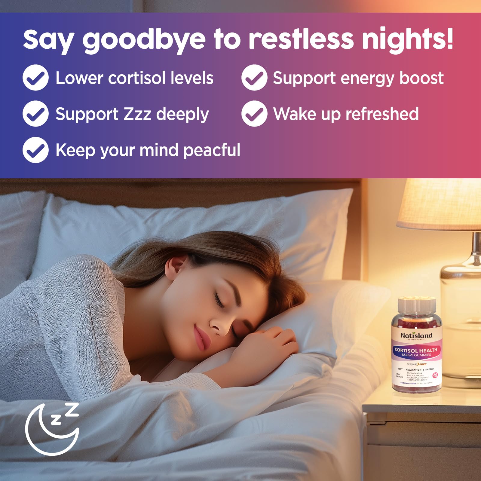 Cortisol Gummies, 12-in-1 Cortisol Reducer, with Magnesium Glycinate, Ashwagandha, L-Theanine, Phosphatidylserine, Vitamin B6 & D3, Rhodiola Rosea, for Men & Women, Sugar-Free, Vegan, NON-GMO, 60CT NATISLAND Au supplements