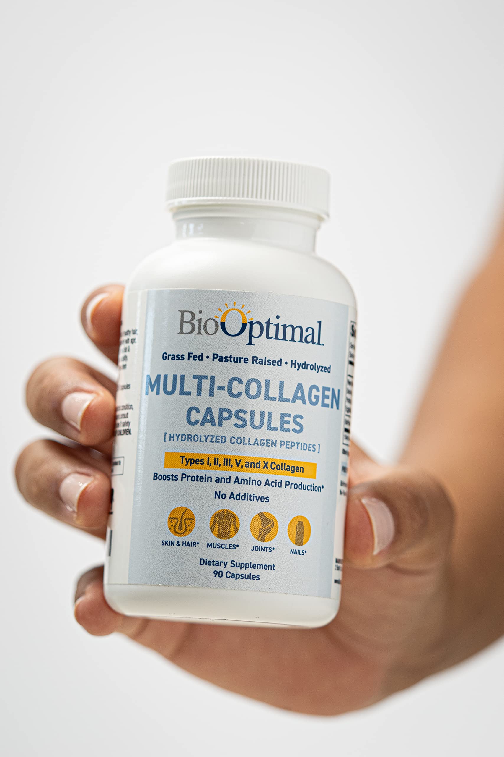 BioOptimal Multi-Collagen Supplement Capsules, Types I, II, III, V, & X Collagen, 90 Capsules