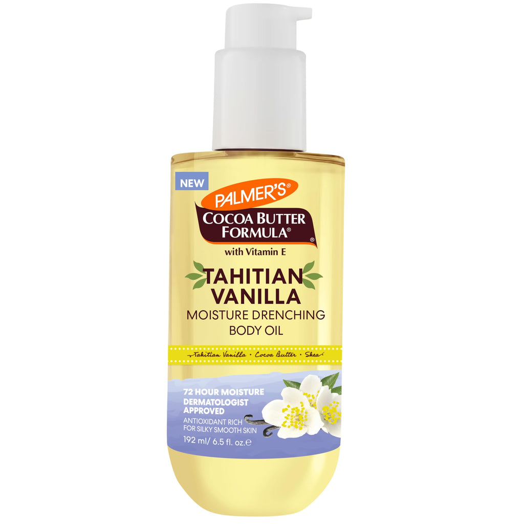 Palmer's Cocoa Butter Formula Body Oil, Moisture Drenching Tahitian Vanilla, 6.5 Oz, 72Hr Hydration with Shea Butter & Vitamin E for Softer Skin