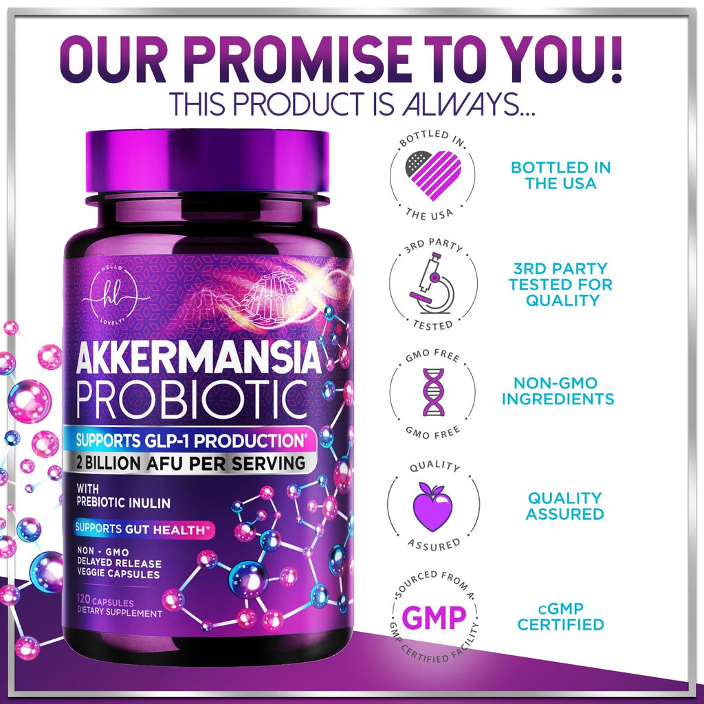 Akkermansia Probiotic - 2 Billion AFU per Serving - Best Strain for GLP-1 Production Support with Prebiotic Fiber for Natural Digestive & Gut Health