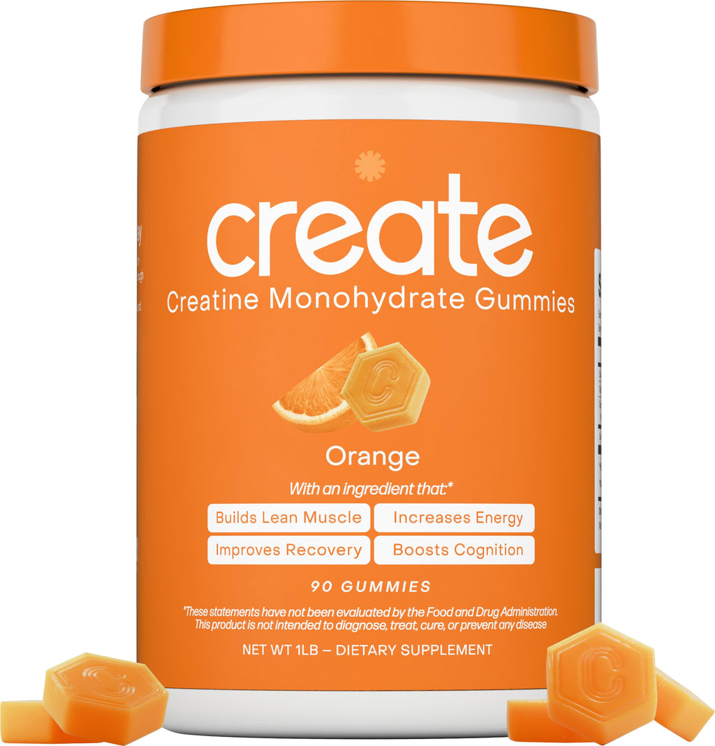 Create Creatine Monohydrate Gummies for Men & Women, Boost Focus, Strength, and Endurance, Anti-Melting Formula, Vegan, Gluten-Free, Non-GMO, 1.5g of Creatine per Gummy (Orange) Create Au supplements
