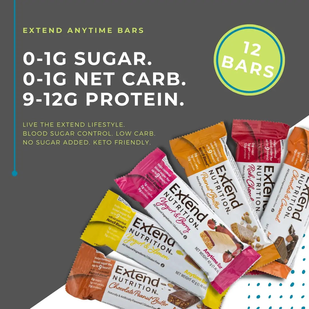 Extend Nutrition Diabetic Snacks for Sugar Control, Low Carb, Low Sugar, Low Calorie Snacks Extend Bar Au supplements