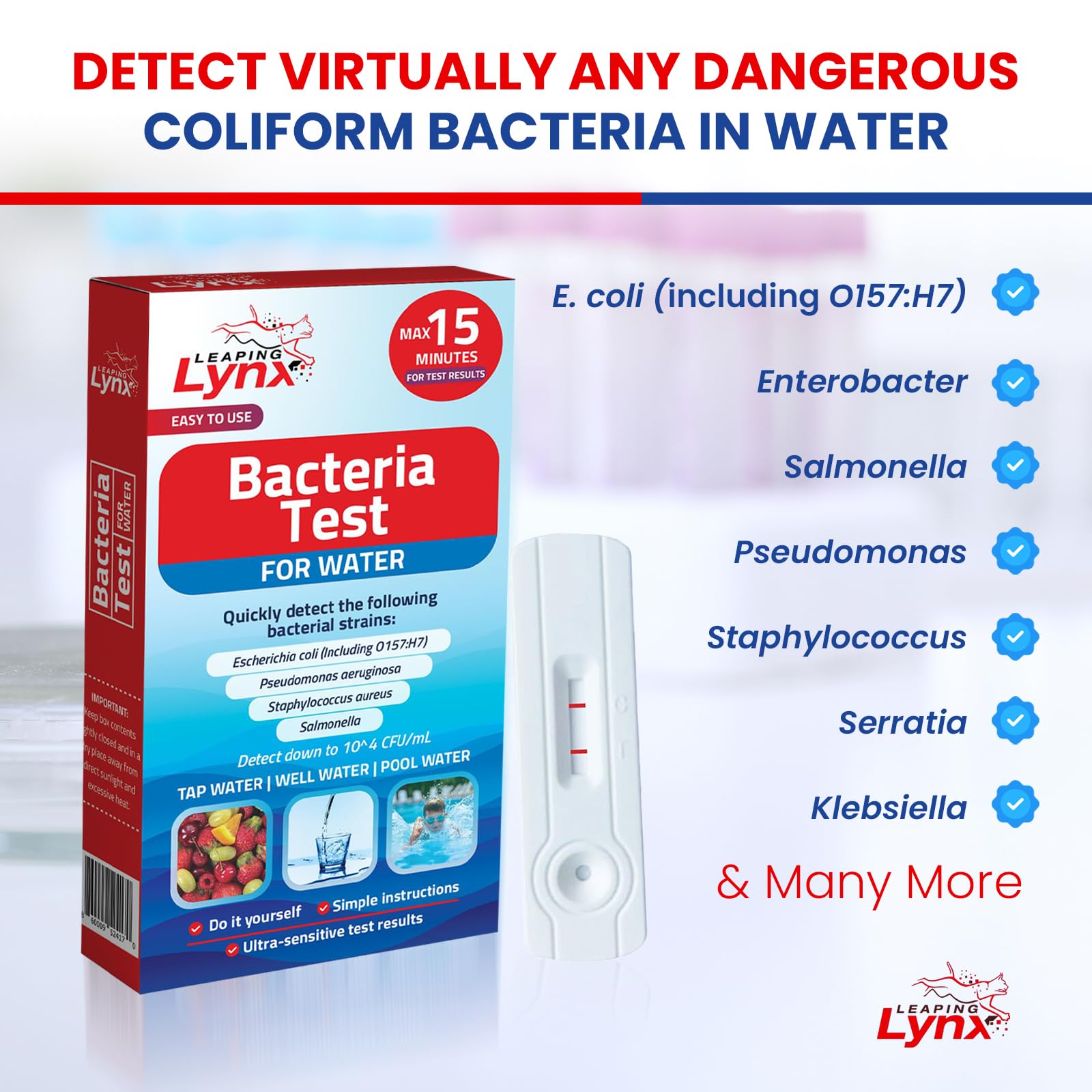 Bacteria Water Test Kit – Coliform, E. coli & Salmonella Detection for Well & Tap Water | Rapid Home Drinking Water Screening Kit with Lab-Quality Results | Leaping Lynx Leaping Lynx Au supplements