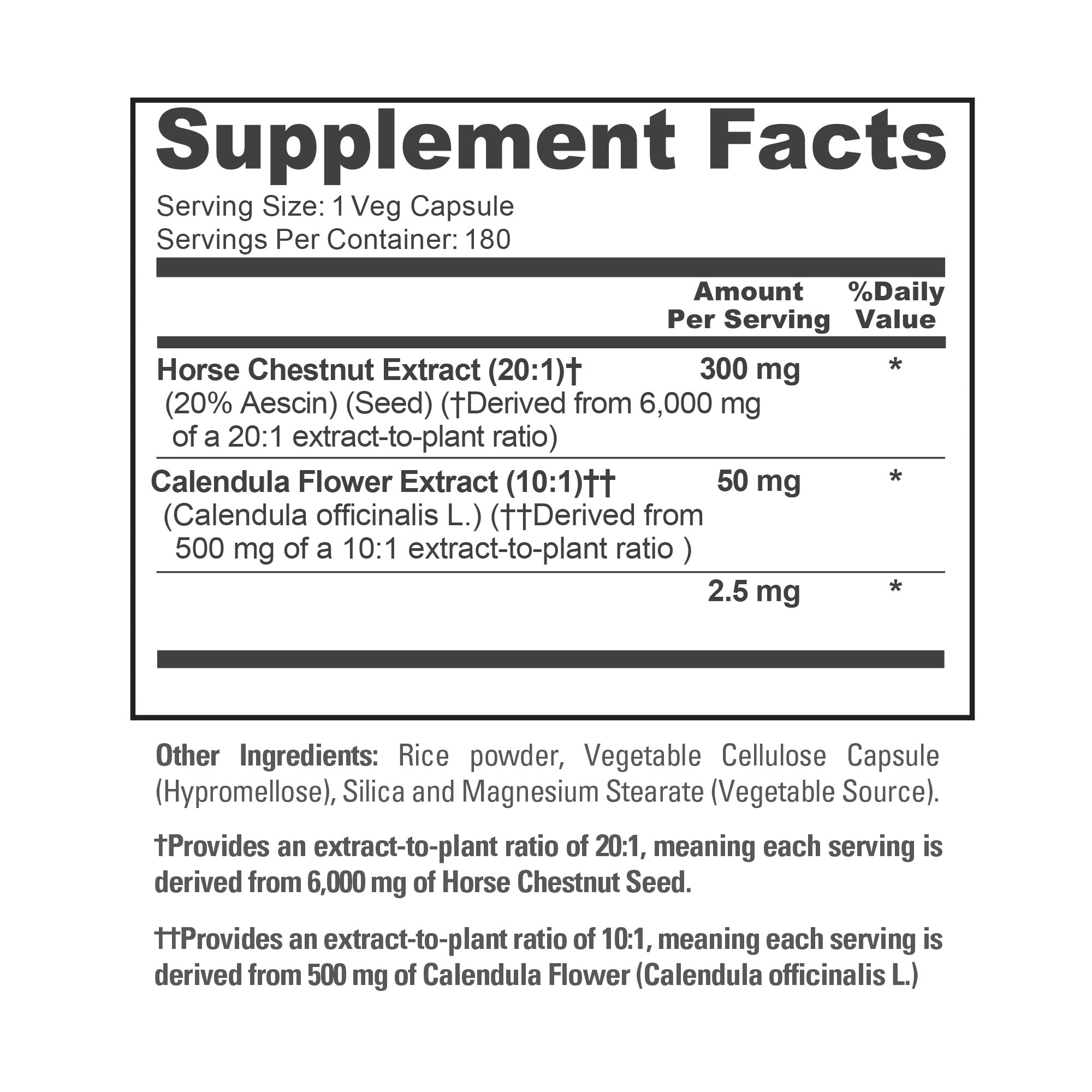 NusaPure Horse Chestnut 20:1 Extract, 300 mg Equivalent to 6,000mg 180 Veggie Caps Non-GMO, Vegan, BioPerine, Calendula Flower NusaPure Au supplements