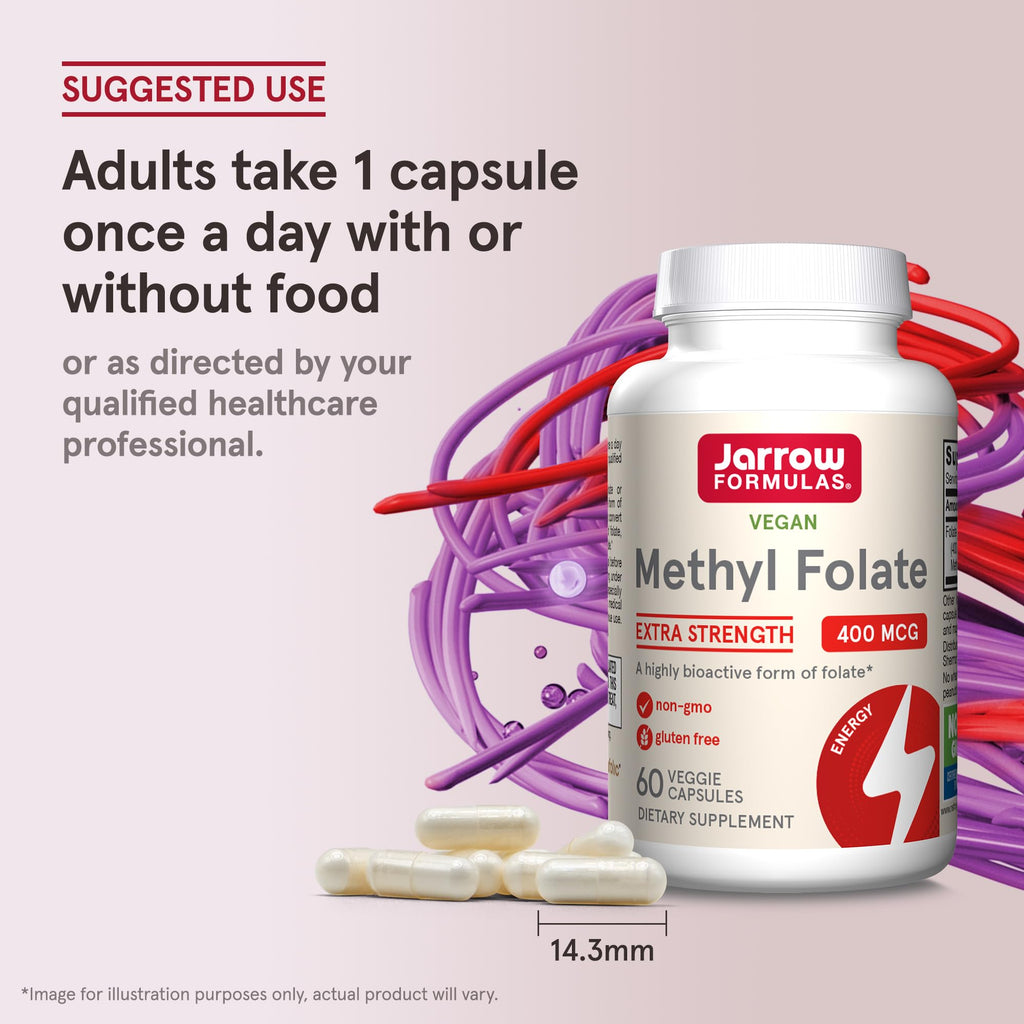 Jarrow Formulas Extra Strength Methyl Folate 400 mcg, Dietary Supplement for Cardiovascular and Neurologic Health Support