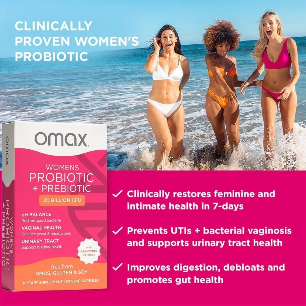 2 Pack Omax Prebiotics & Probiotics for Women, pH Balance, Vaginal Health, Urinary Tract, Yeast Omax3 Au supplements