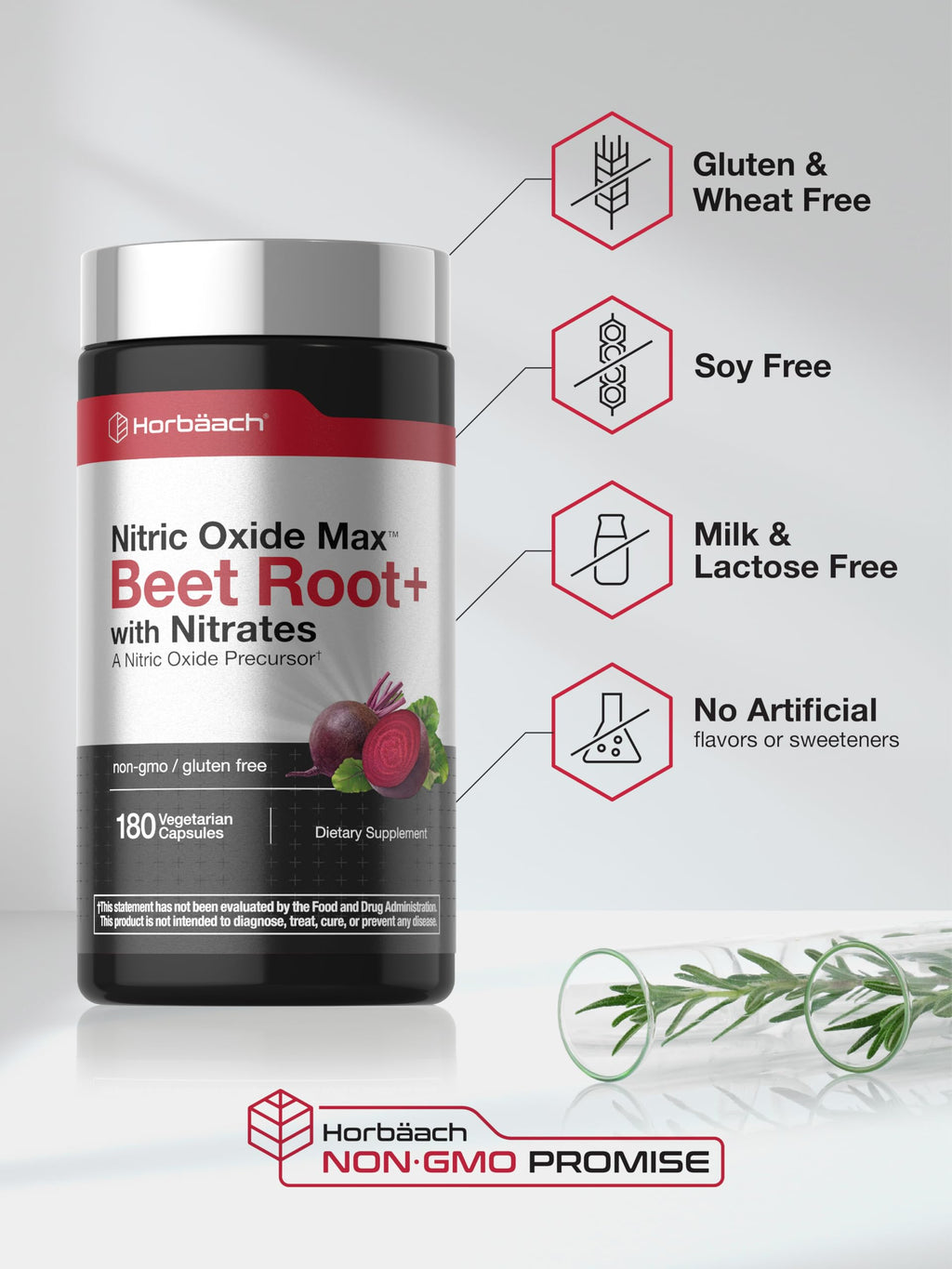 Horbäach Nitric Oxide Beet Root Capsules | 180 Count | with Nitrates and Precursor | for Men and Women | Vegetarian, Non-GMO