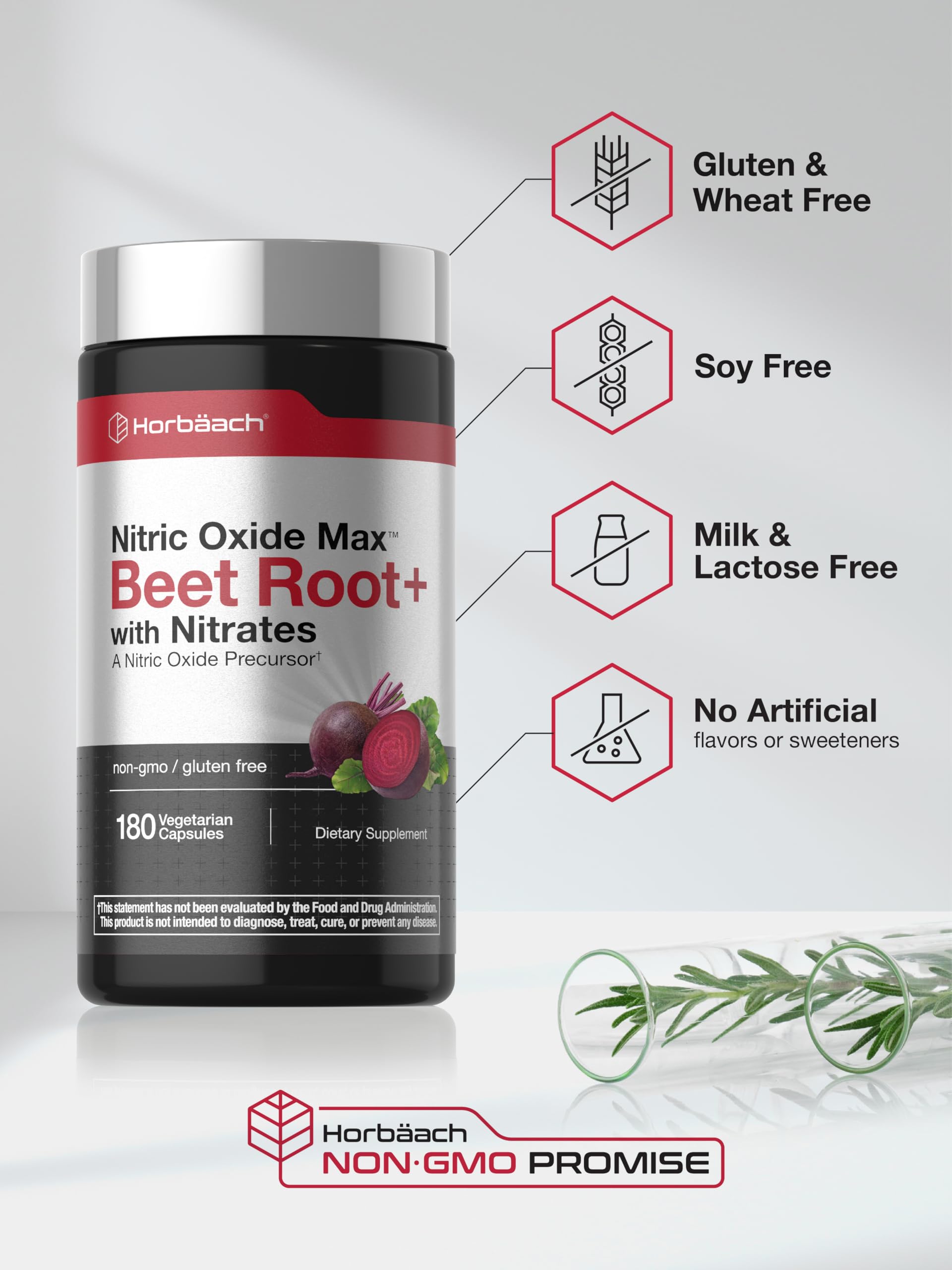 Horbäach Nitric Oxide Beet Root Capsules | 180 Count | with Nitrates and Precursor | for Men and Women | Vegetarian, Non-GMO