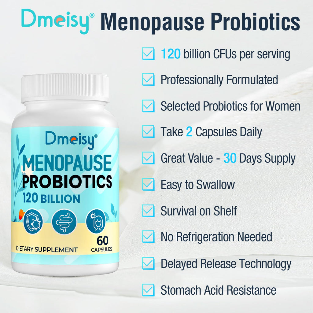 Menopause Supplements for Women, 120 Billion CFU Probiotic, 13-in-1 Herbs Probiotics Complex, for Menopause Relief, Hormone Balance, Hot Flashes, Night Sweats, Mood Swings, Gut & Immunity - 60 Capsule Dmeisy Au supplements