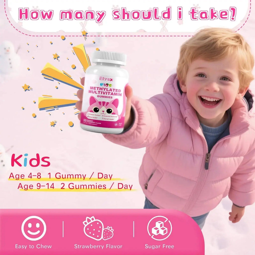 Elysx Kids Methylated Multivitamin Chewable Gummies, MTHFR Supplement with L Methylfolate, Magnesium, Biotin, Choline Elysx Au supplements
